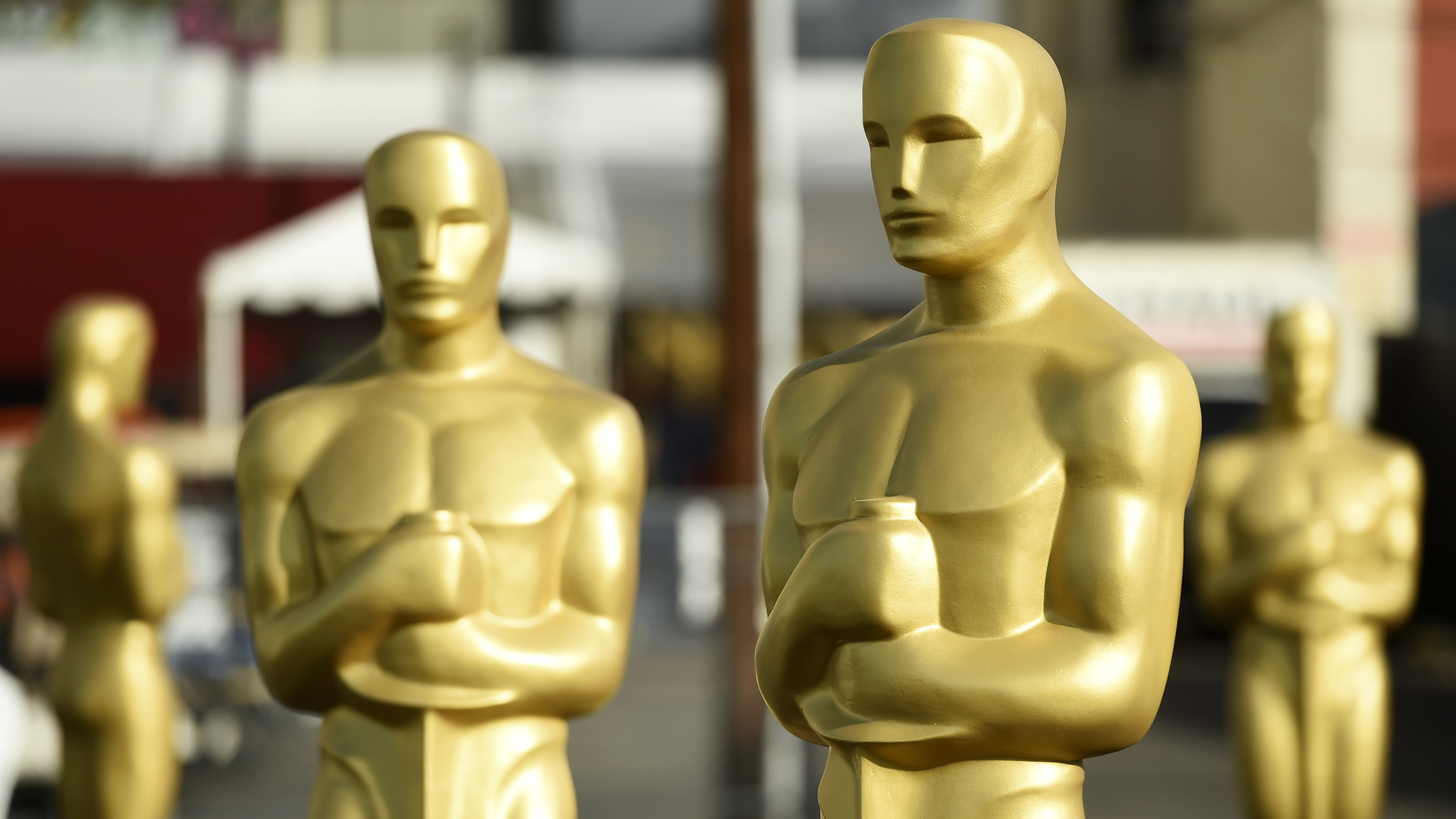 Oscar statues stand off of Hollywood Boulevard in preparation for Sunday