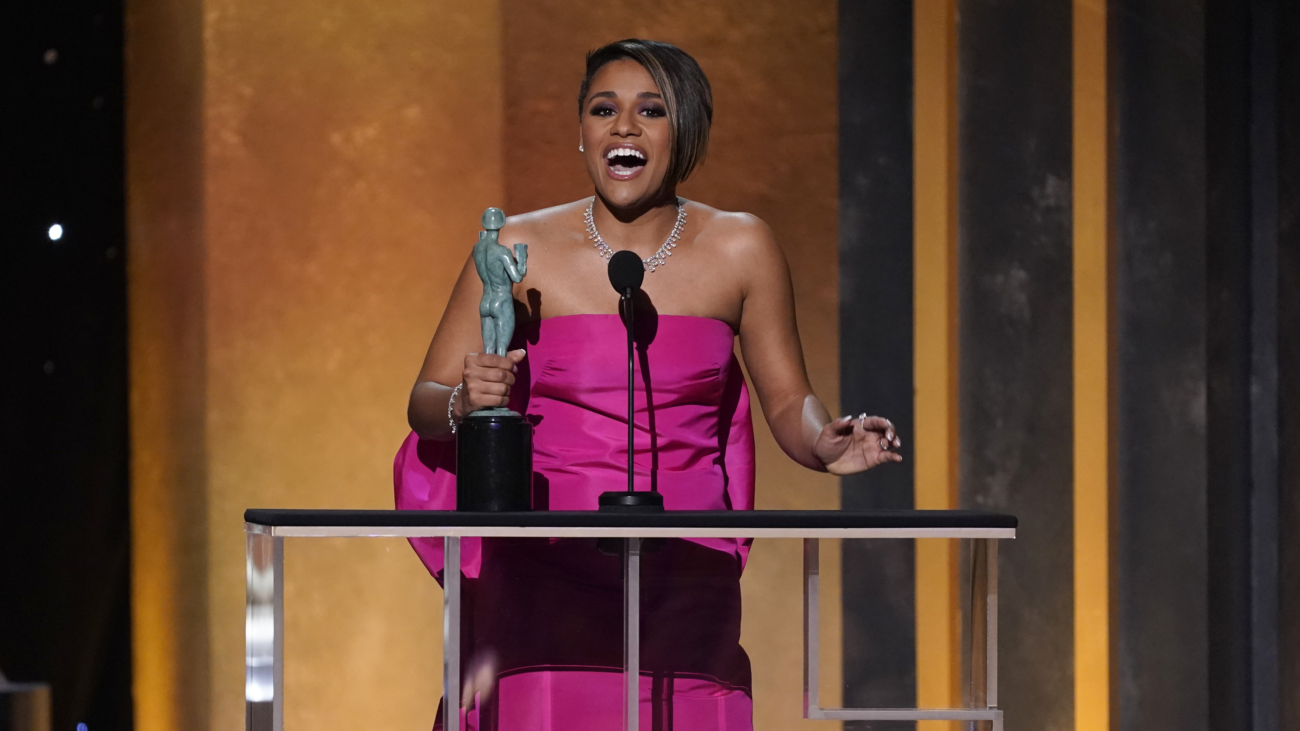 Ariana DeBose accepts the SAG Award for outstanding performance by a female actor in a supporting role. She played Anita in "West Side Story."