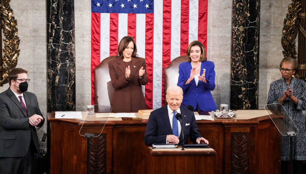 President Biden delivers his State of the Union Address to Congress in the Capitol on Tuesday. (Pool/Getty Images)