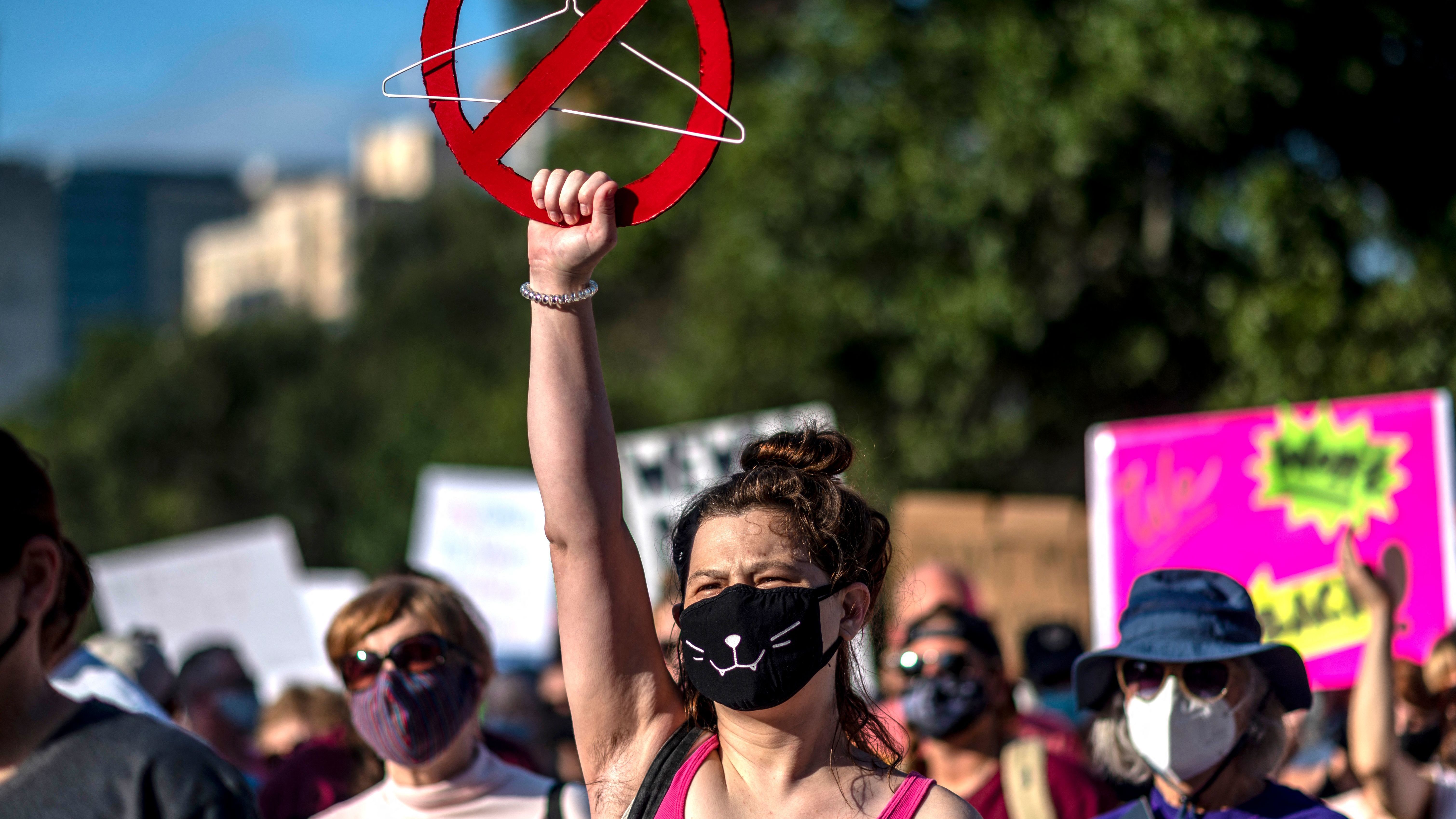 Protesters take part in the Women's March and Rally for Abortion Justice in Austin, Texas, on October 2, 2021. (AFP via Getty Images)