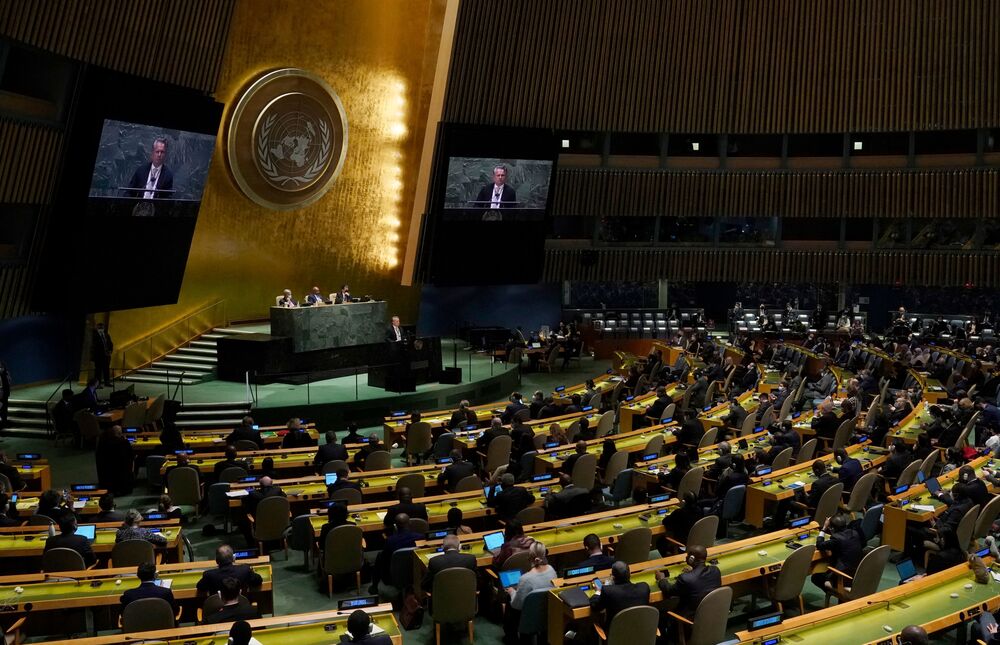 Ukraine's U.N. Ambassador Sergiy Kyslytsya speaks at the United Nations in New York on Wednesday before a vote on a resolution condemning the Russian invasion of Ukraine. (AFP via Getty Images)