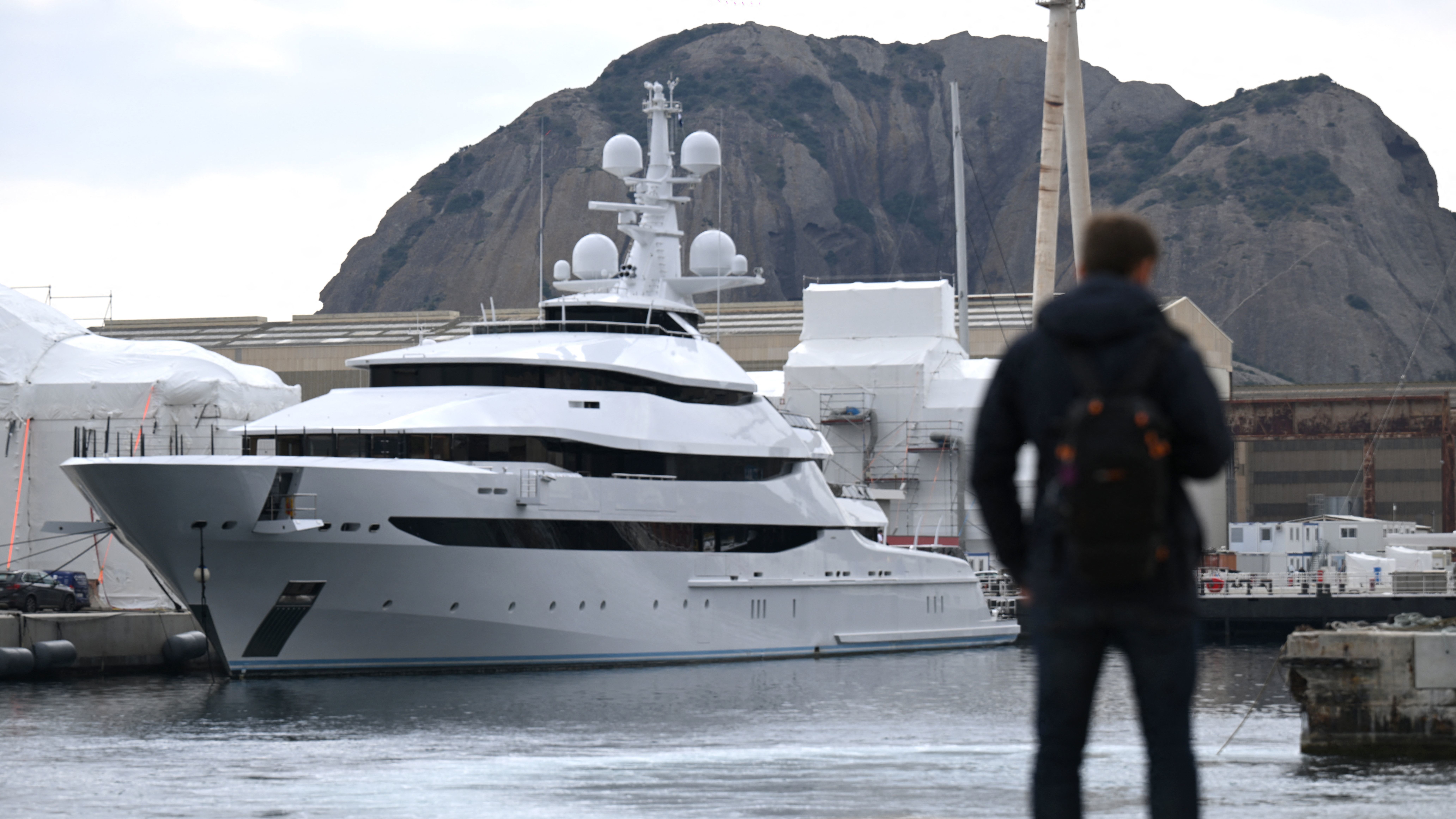 Amore Vero, the yacht owned by a company linked to Igor Sechin, is pictured in the shipyard of La Ciotat in southern France on Thursday.