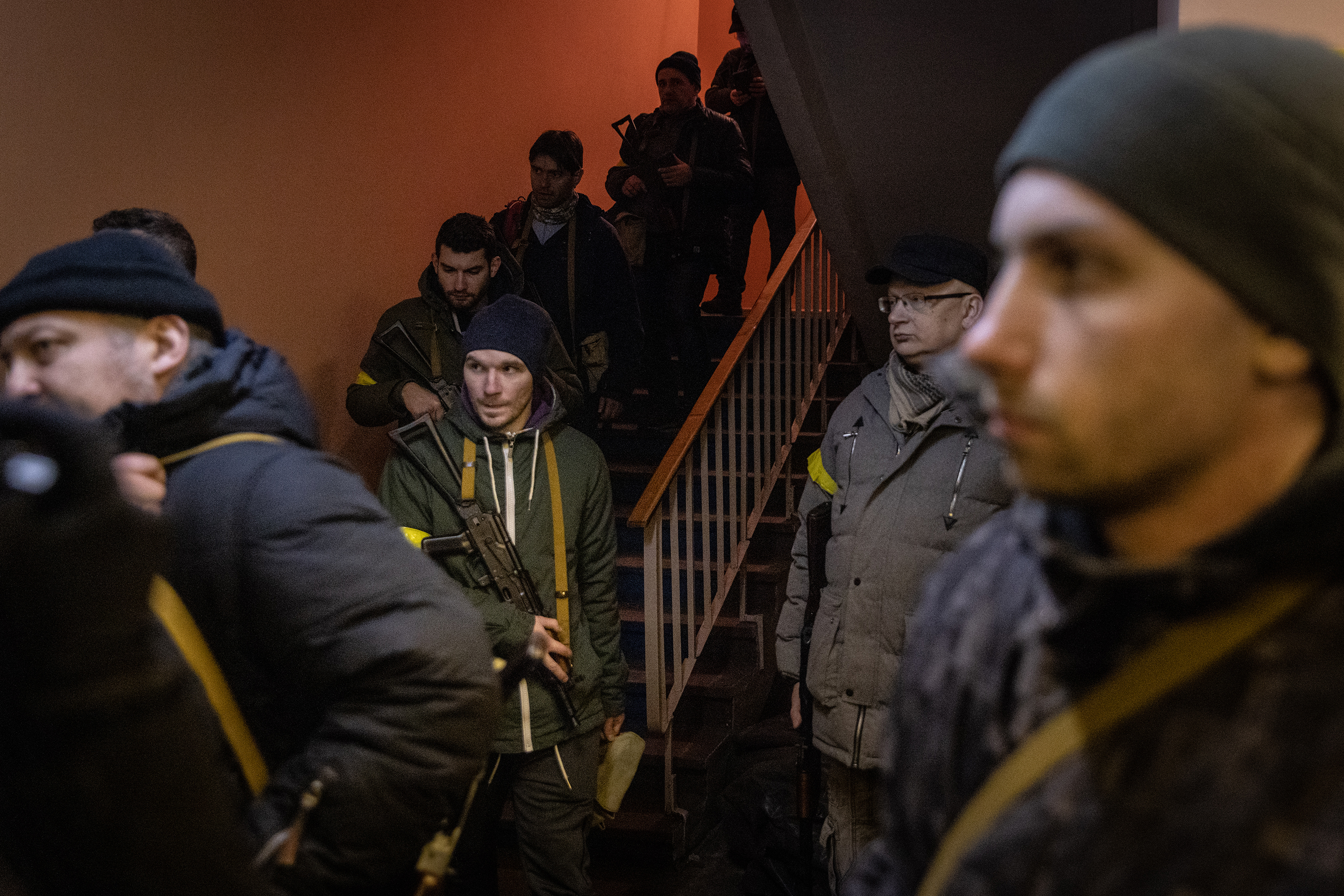 Members of a territorial defense unit prepare to deploy to various parts of the city on Tuesday, March 2, in Kyiv, Ukraine.