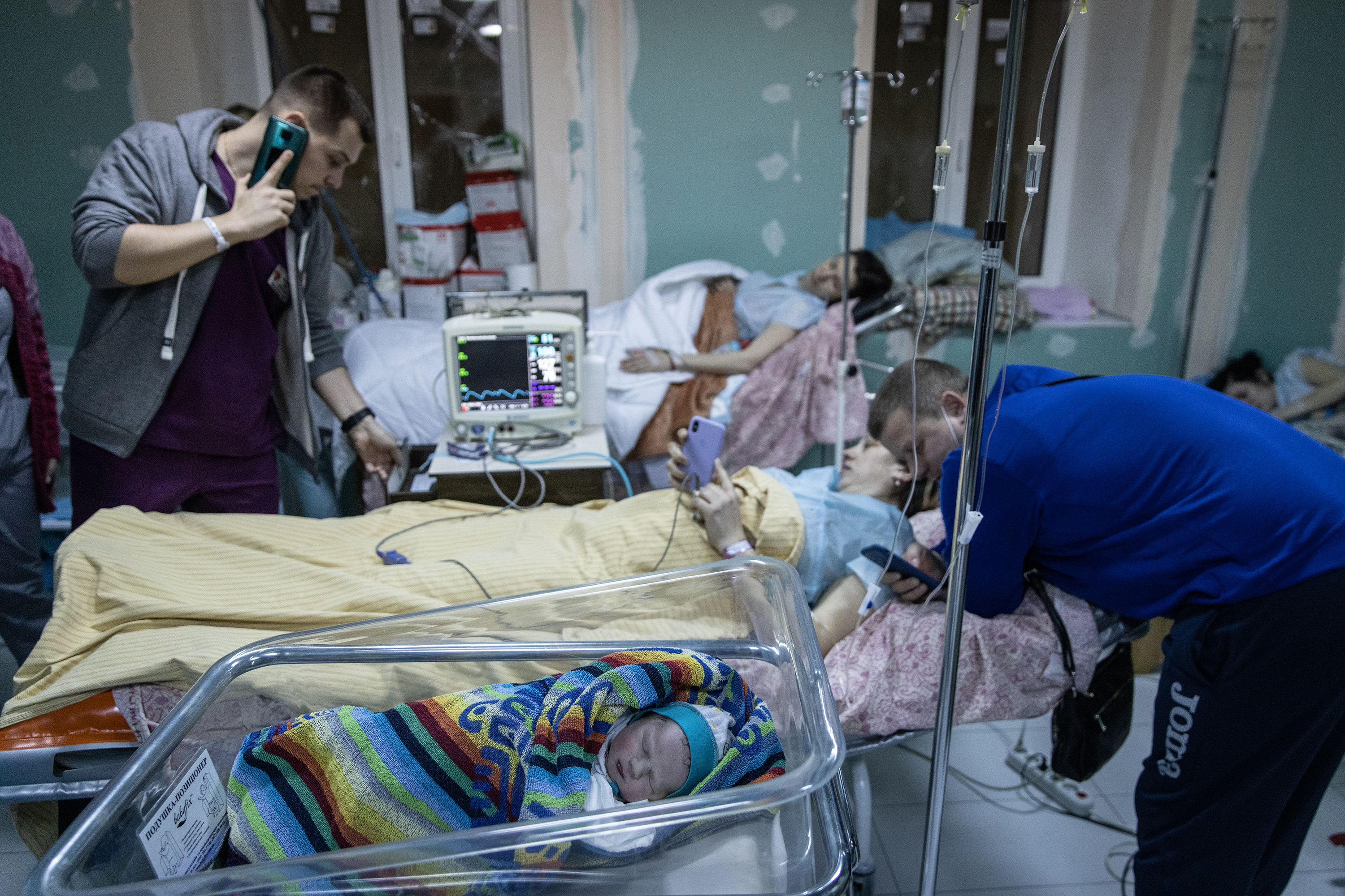A newborn baby is seen in the bomb shelter of a maternity hospital Tuesday, March 2, in Kyiv, Ukraine.