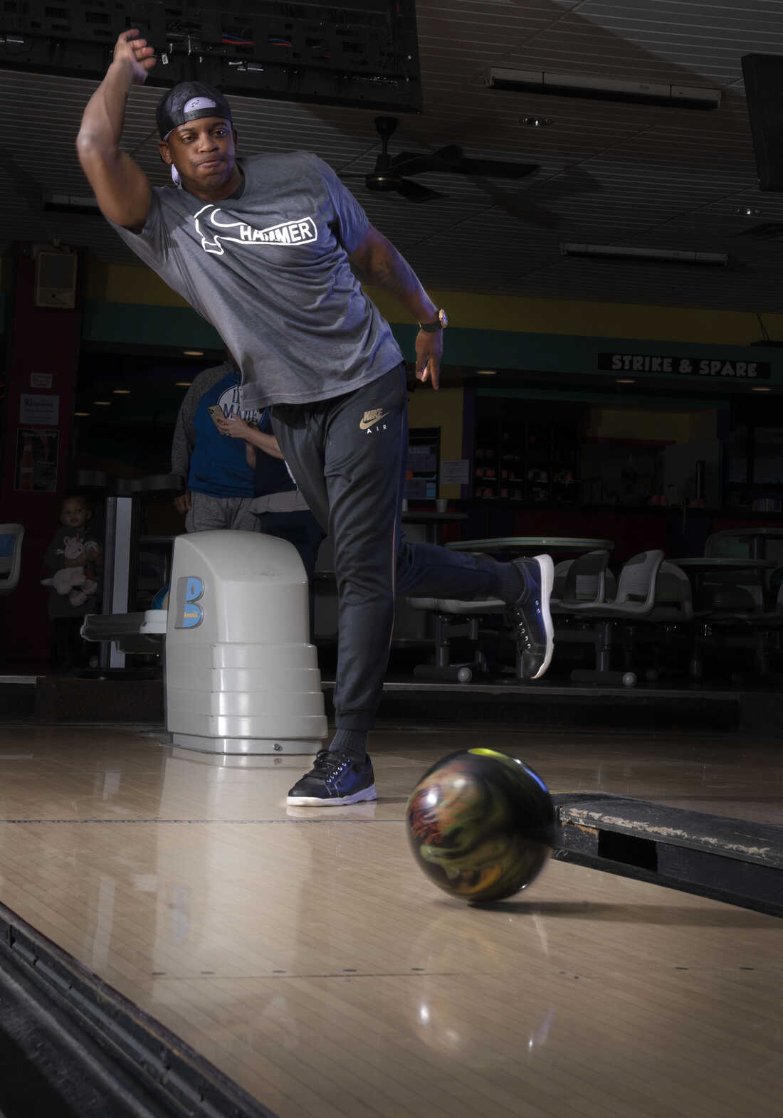 text logo half bowling strike black pins hit overt' Sticker