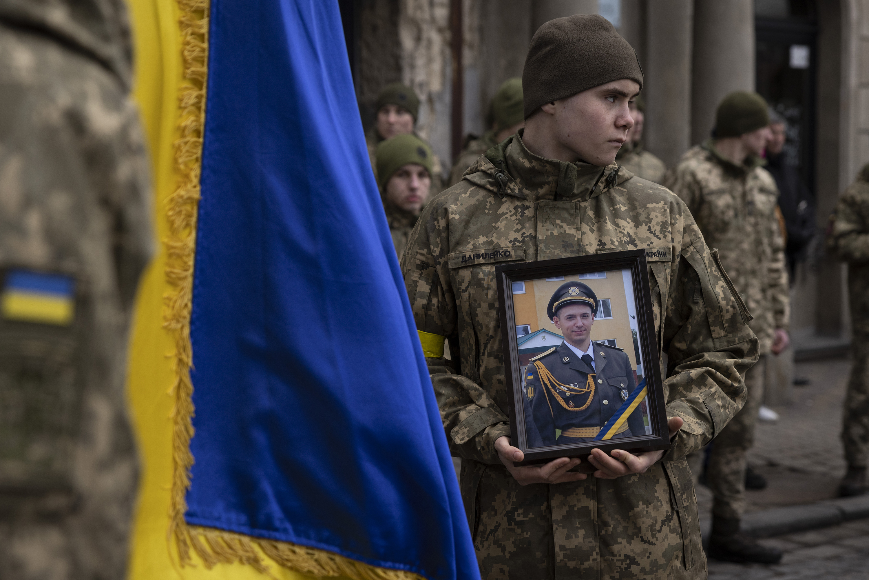 March 8: A joint funeral takes place at Saints Peter and Paul Garrison Church in Lviv for two soldiers who died during recent fighting in Ukraine's east.