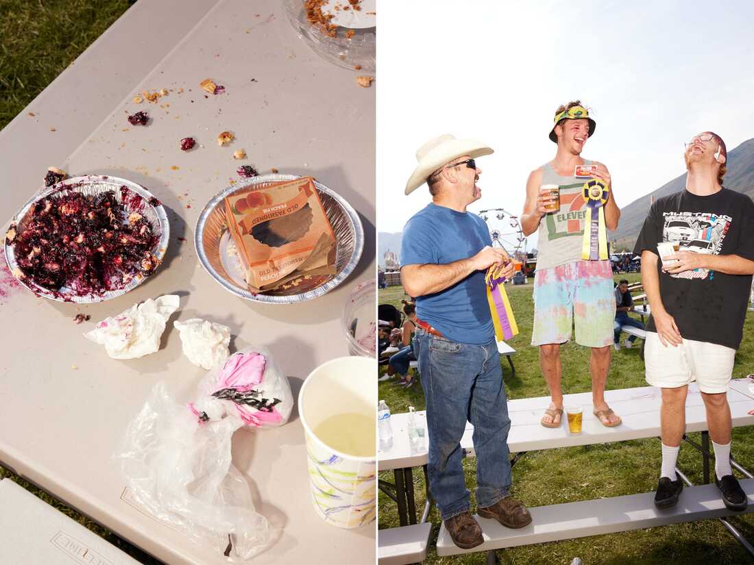 Pi Day photos of pieeating contests that reemerged after COVID