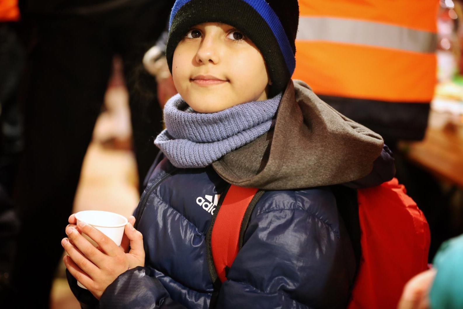 A Ukrainian boy named Hassan, 11, smiles after being welcomed across the border in Slovakia. (Ministry of the Interior of the Slovak Republic)