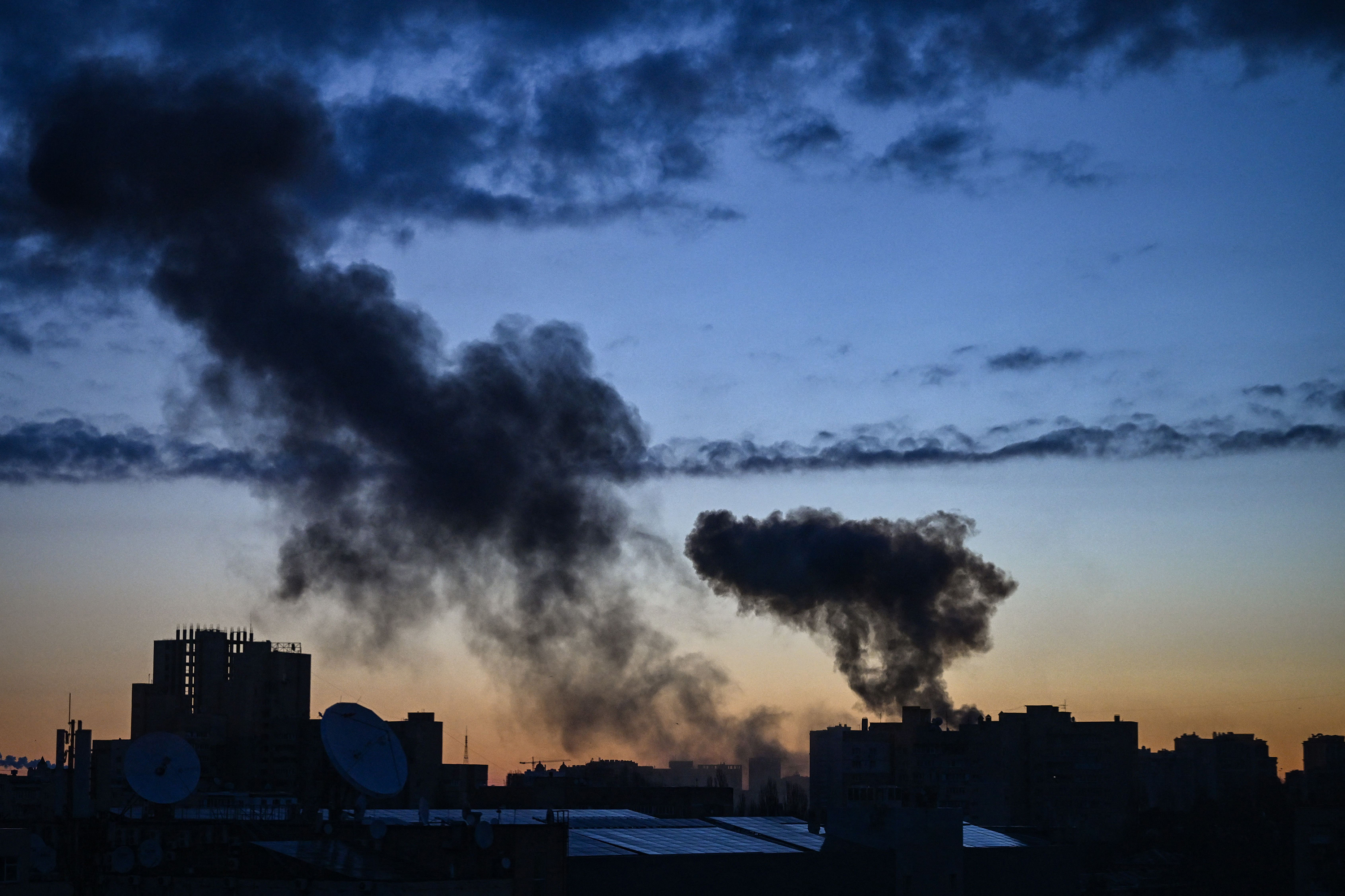 March 16: Smoke rises after an explosion in Kyiv.