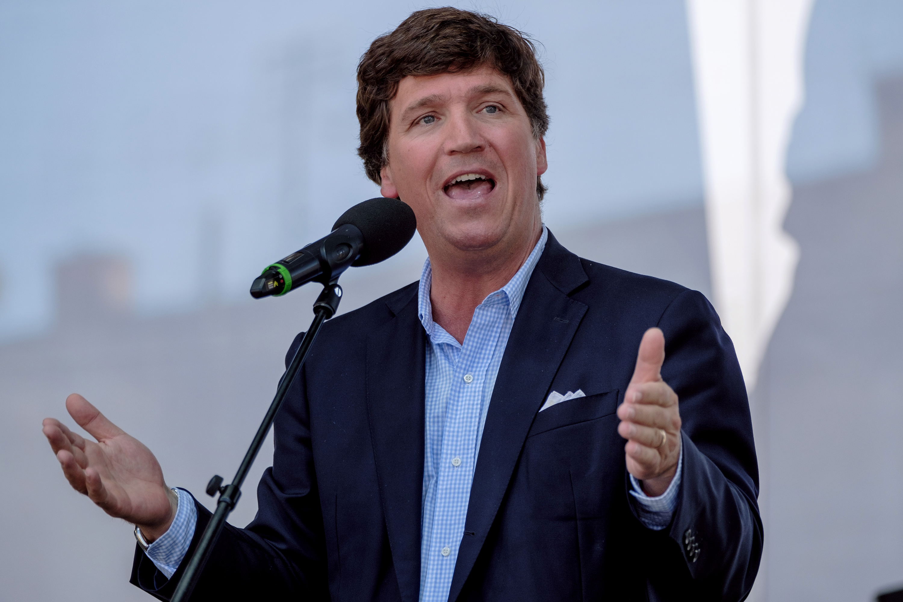 Tucker Carlson speaks during the Mathias Corvinus Collegium (MCC) Feszt last summer in Esztergom, Hungary. (Getty Images)