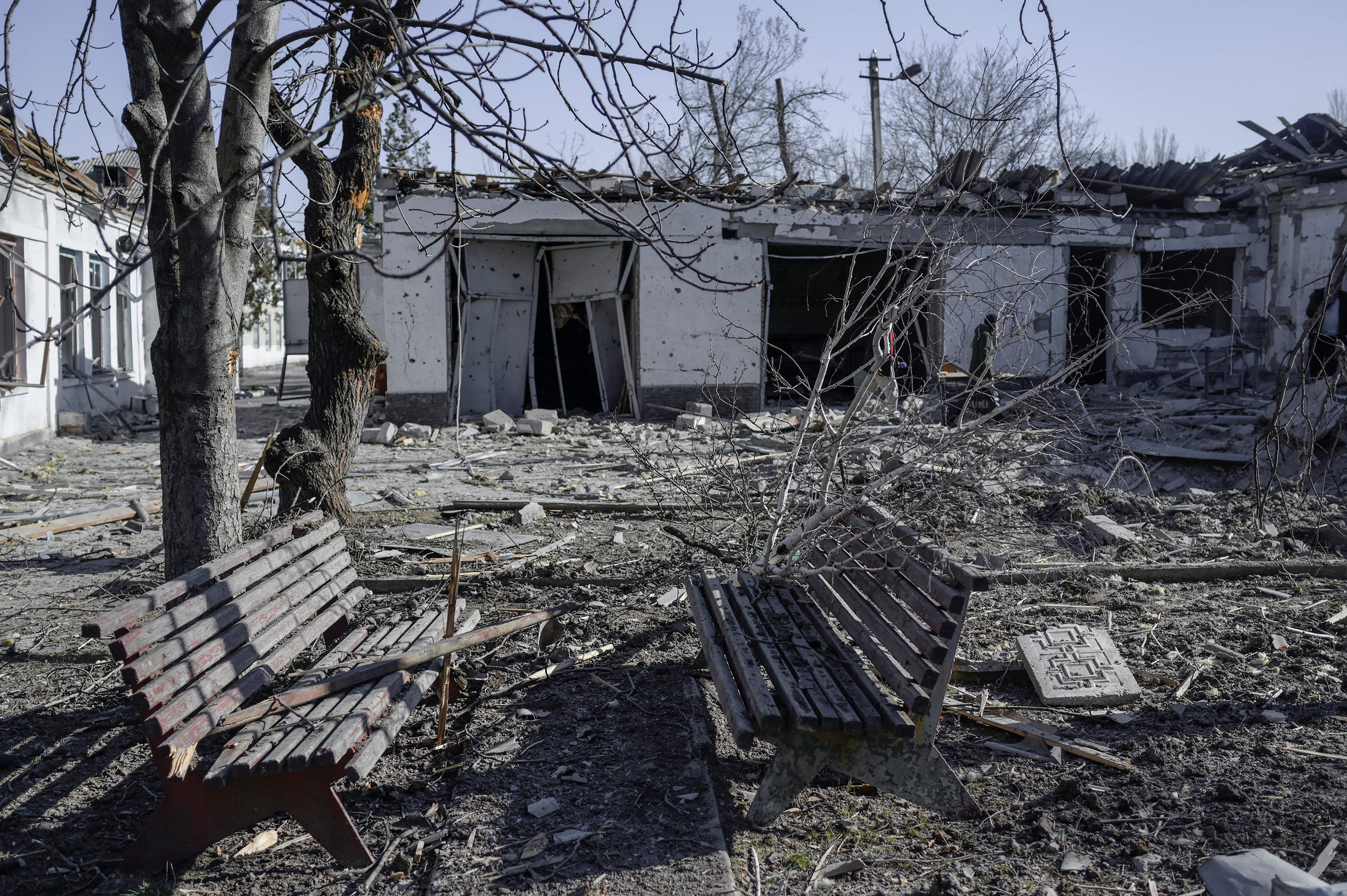 March 22: Debris from a mental hospital hit by Russian shelling in Mykolaiv. The city is a key obstacle for Russian forces trying to move west from Crimea to take Odessa, Ukraine's major port on the Black Sea.