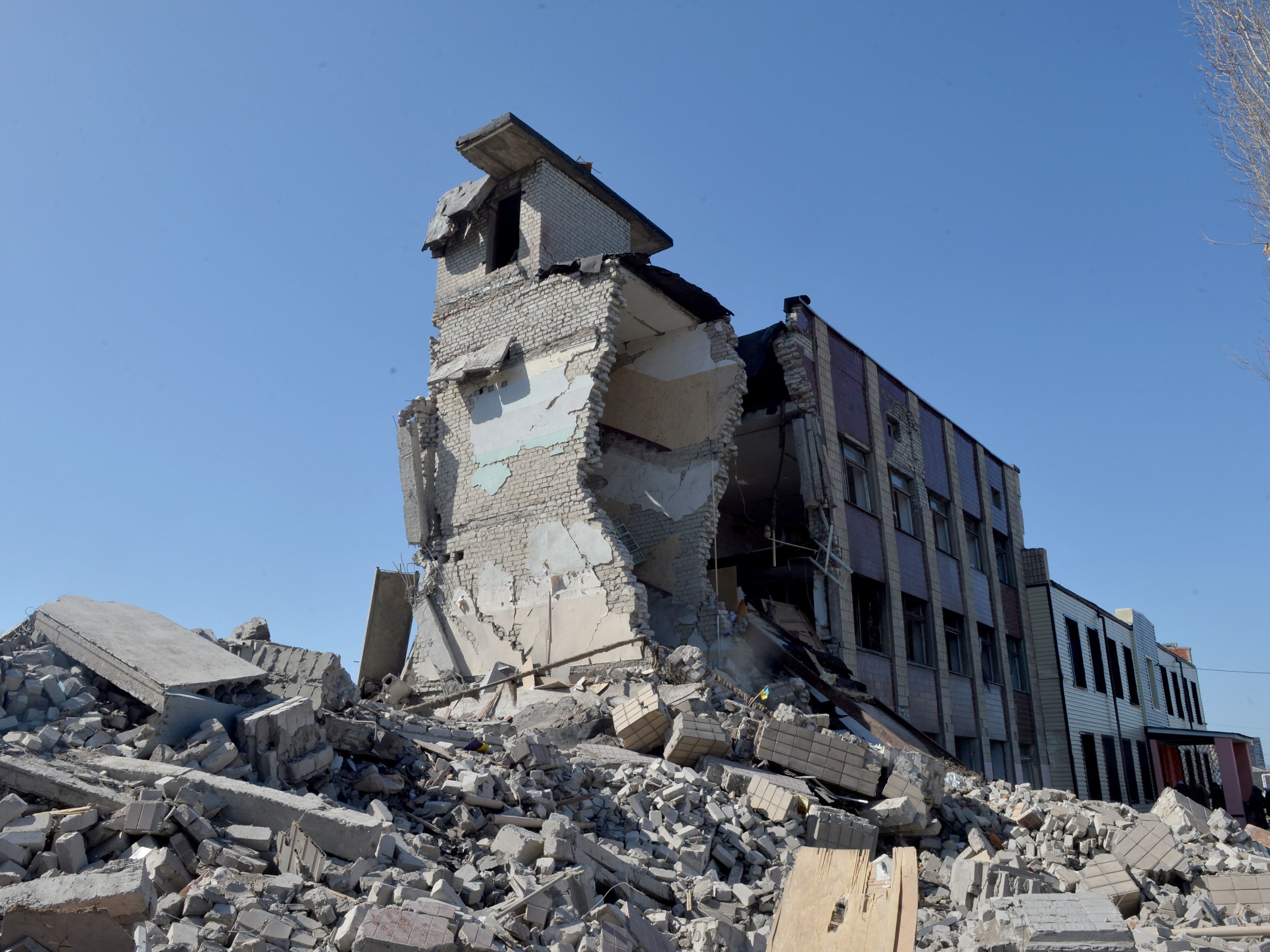 Secretary of State Antony Blinken said the U.S. government has assessed that Russia is committing war crimes in Ukraine, attacking civilian points such as this school destroyed in Kharkiv. (AFP via Getty Images)