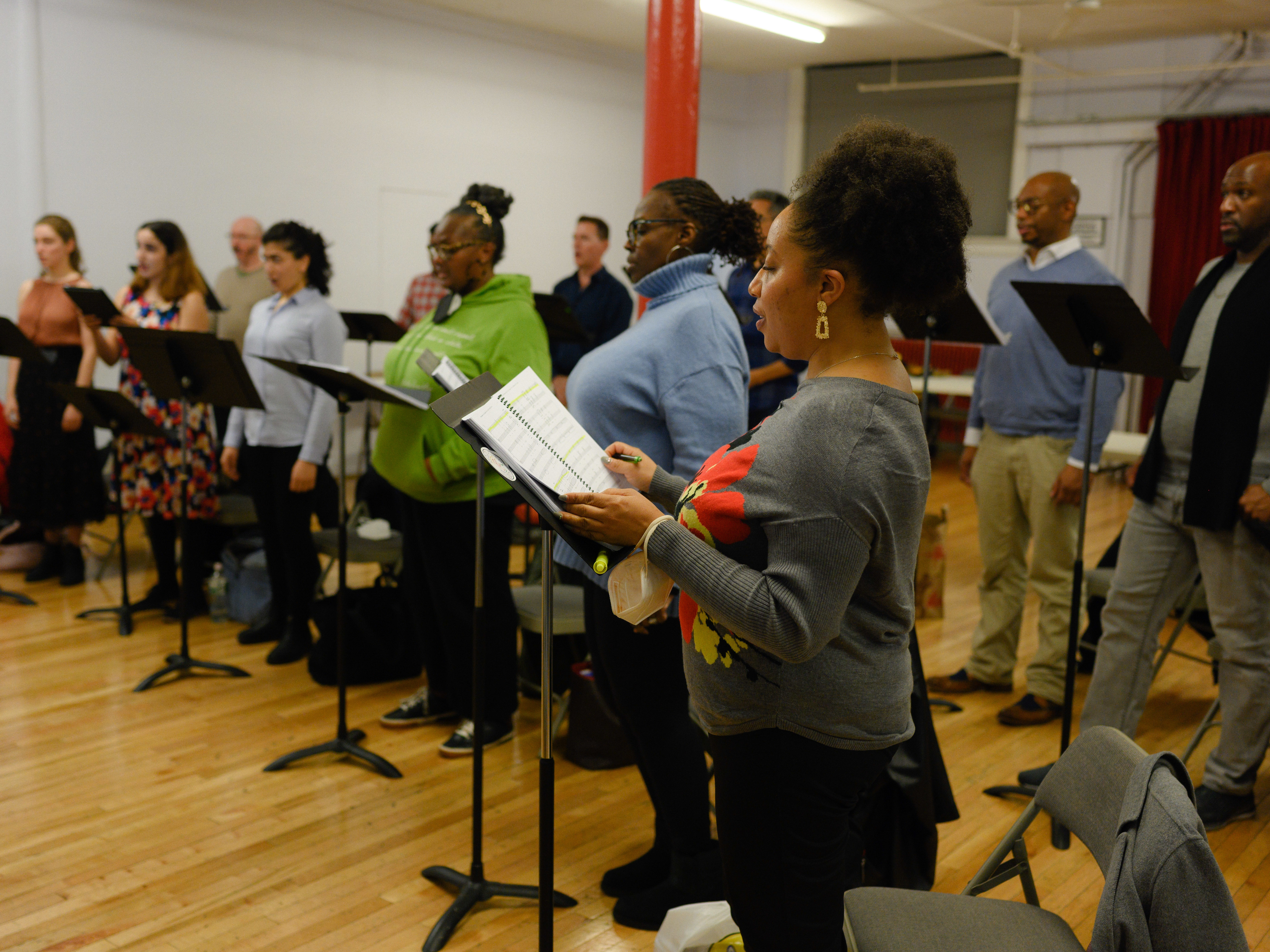 The chorus of "Emmett Till, the Opera" reherses at Ripley-Grier Rehearsals in New York, NY on March 17, 2022.