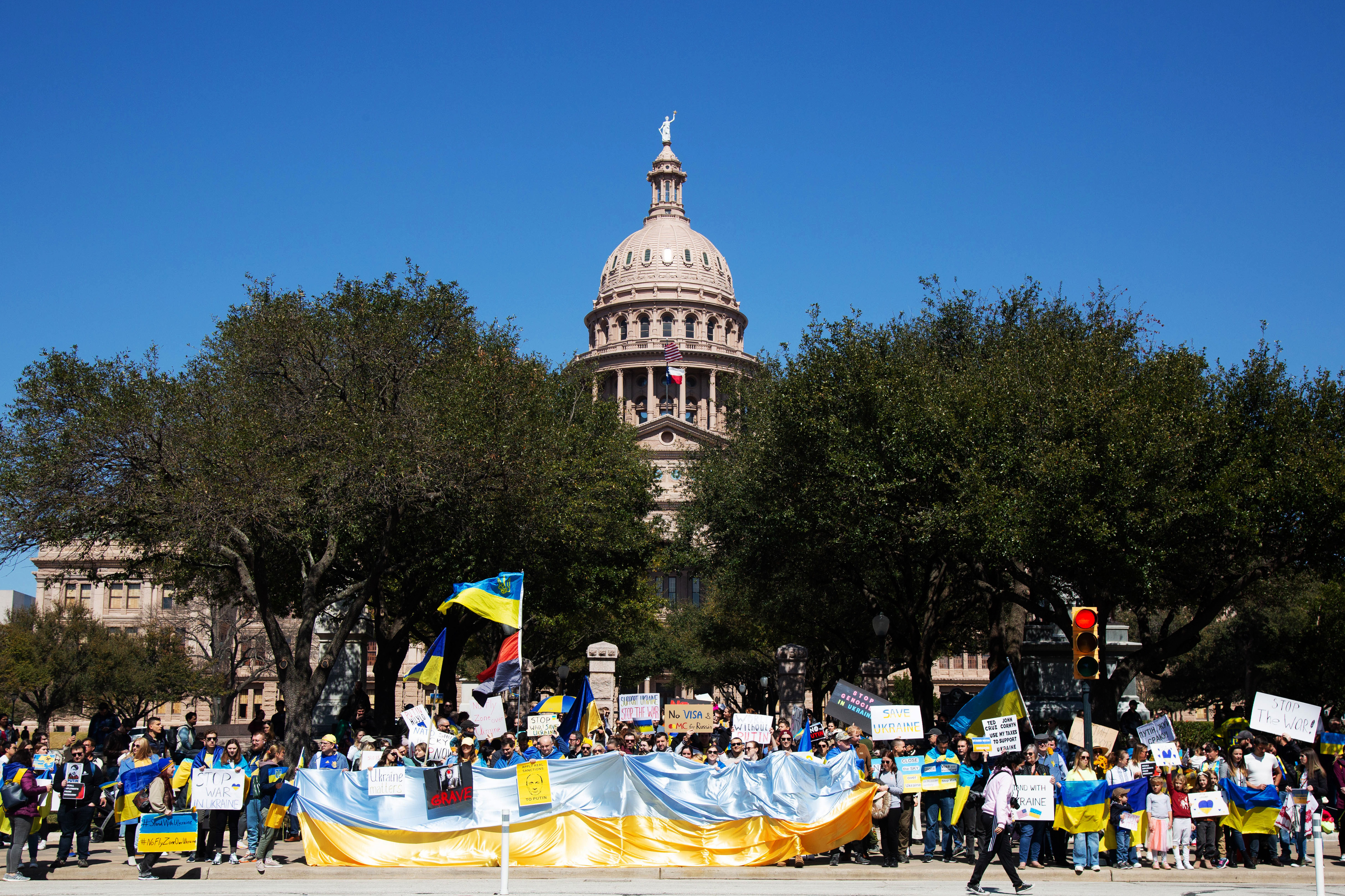 Feb. 27: Crowds gather in solidarity with Ukraine and to demonstrate against the Russian invasion in front of the Texas State Capitol in Austin.
