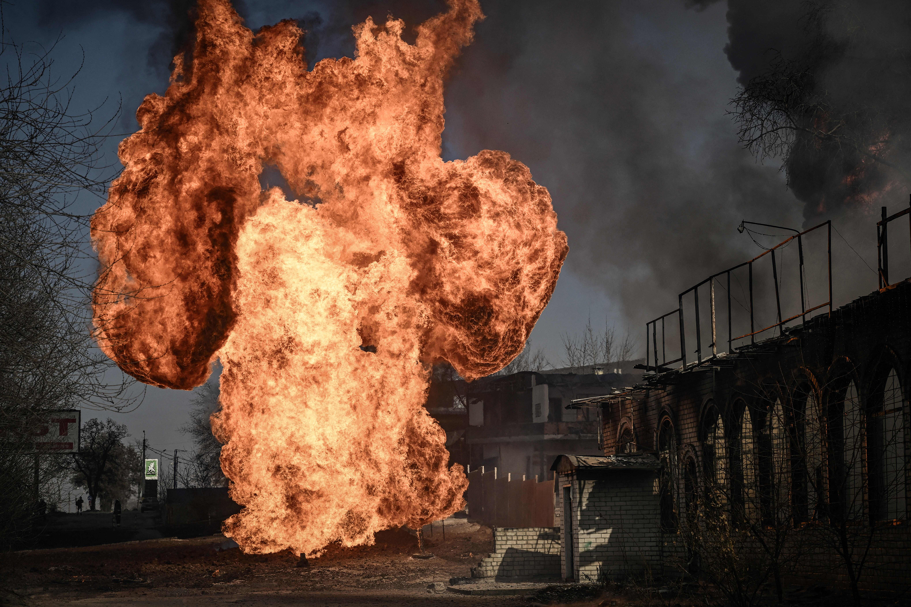 March 25: Flames and smoke rise from a fire following an artillery fire on the 30th day of the invasion of Ukraine by Russian forces in the northeastern city of Kharkiv Russian strikes targeting a medical facility in Kharkiv on March 25, killed at least four civilians and wounded several others, Ukrainian officials said.