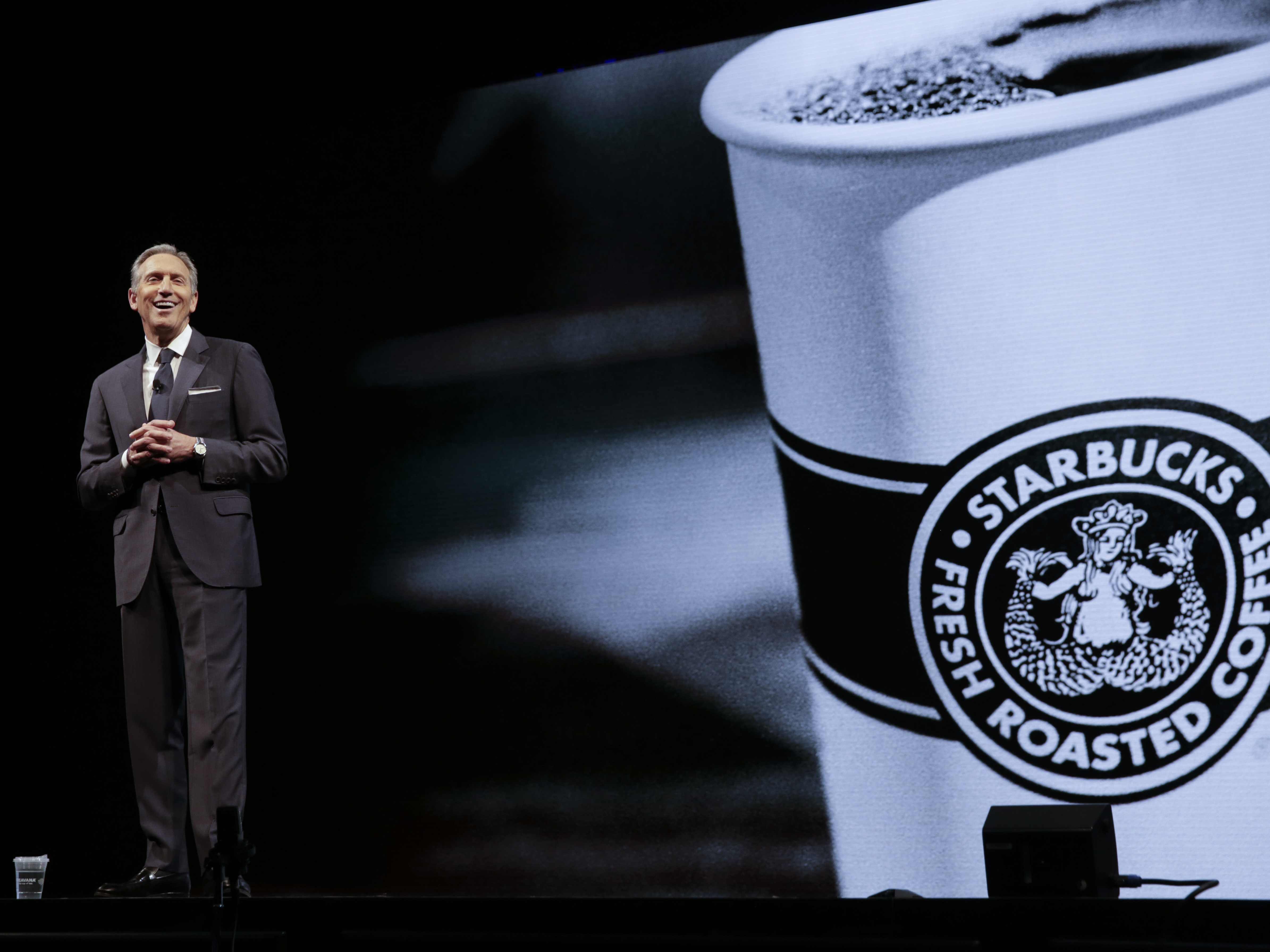 Starbucks Executive Chairman Howard Schultz, seen at a shareholder meeting in 2018, returned to Starbucks as interim CEO on Monday. (AFP via Getty Images)