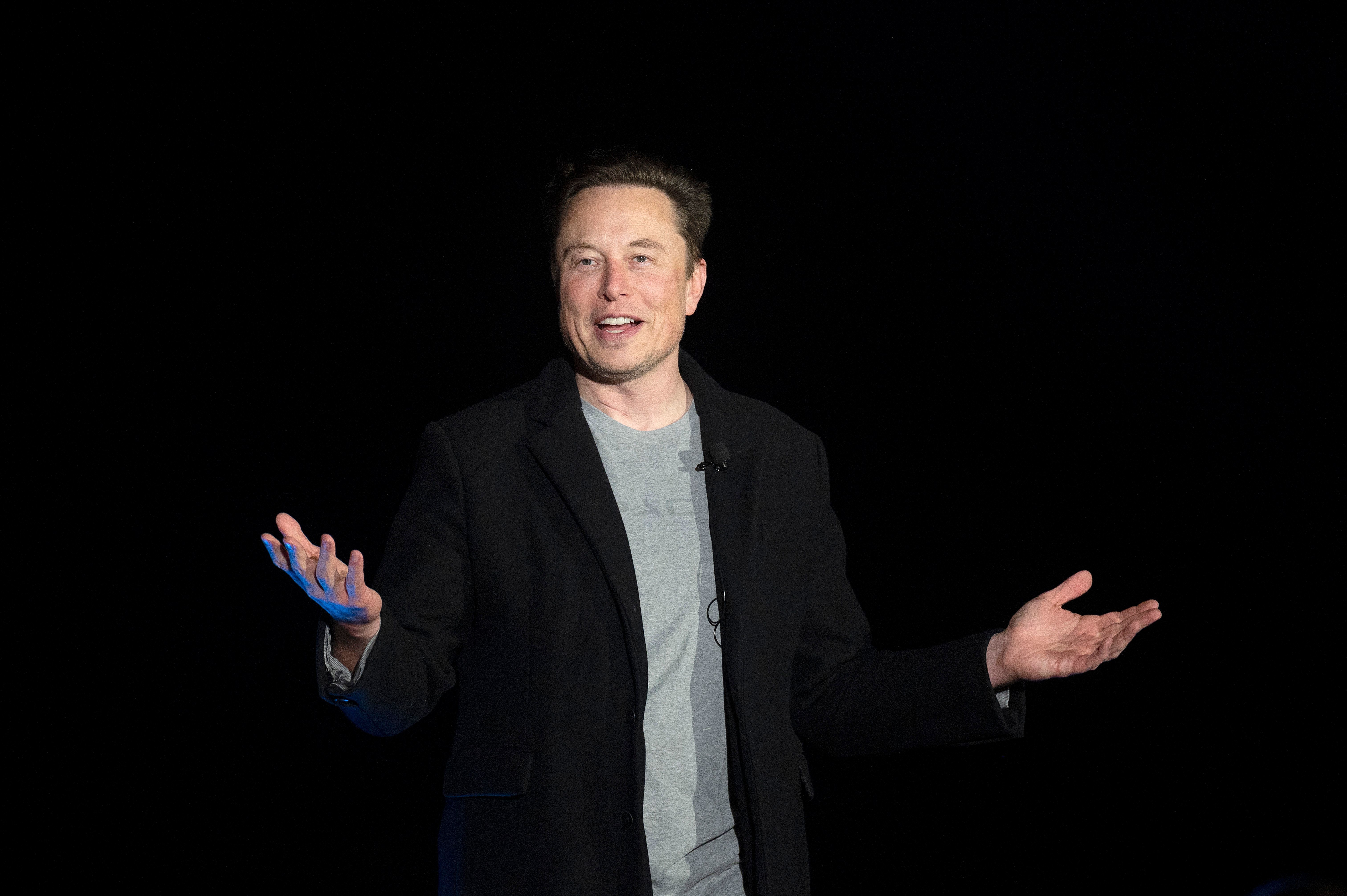 Elon Musk speaks during a news conference at SpaceX's Starbase facility near Boca Chica Village in South Texas on Feb. 10. (AFP via Getty Images)