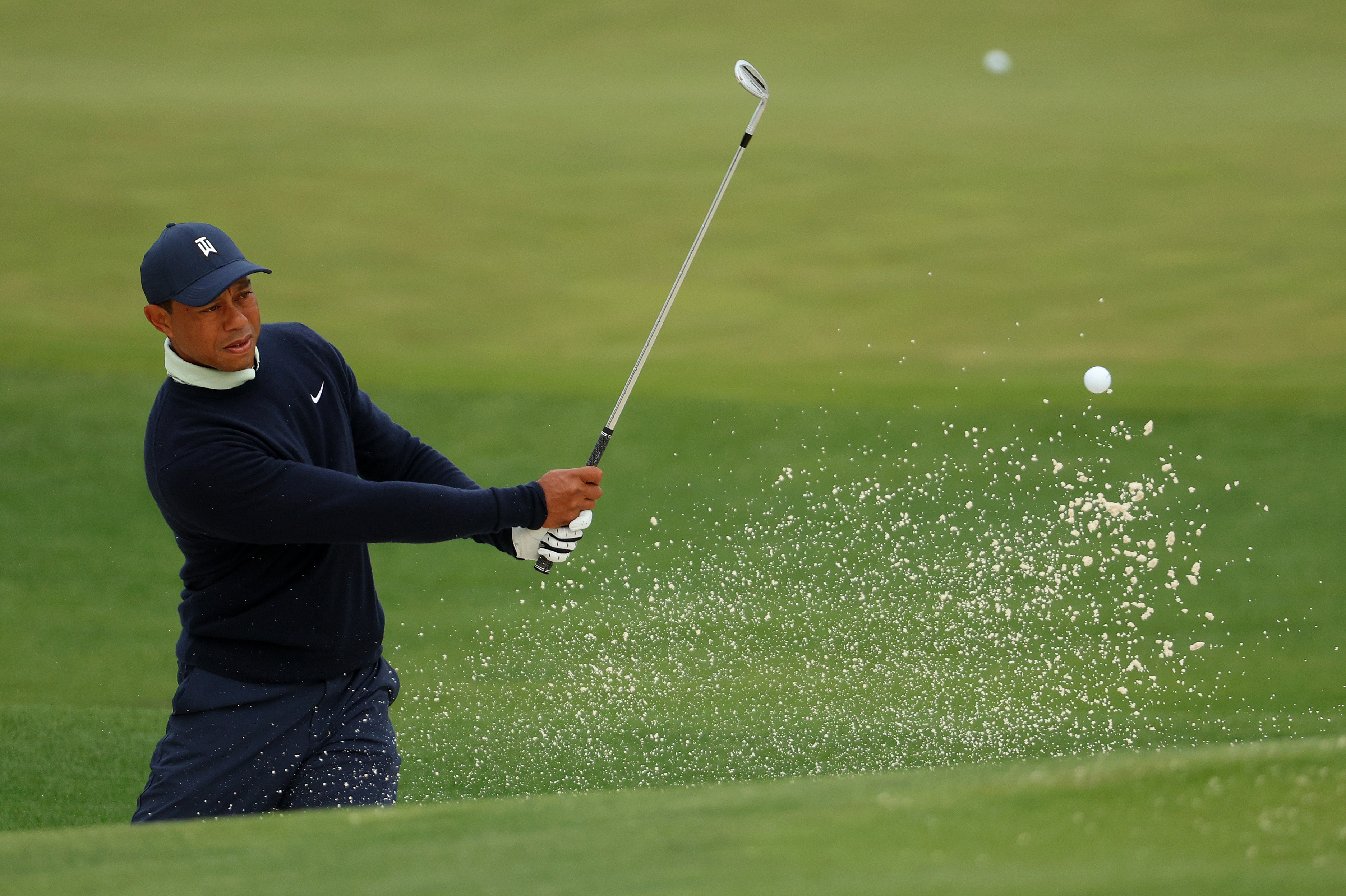 Tiger Woods warms up during a practice round prior to the Masters at Augusta National Golf Club on Tuesday in Augusta, Ga. (Getty Images)