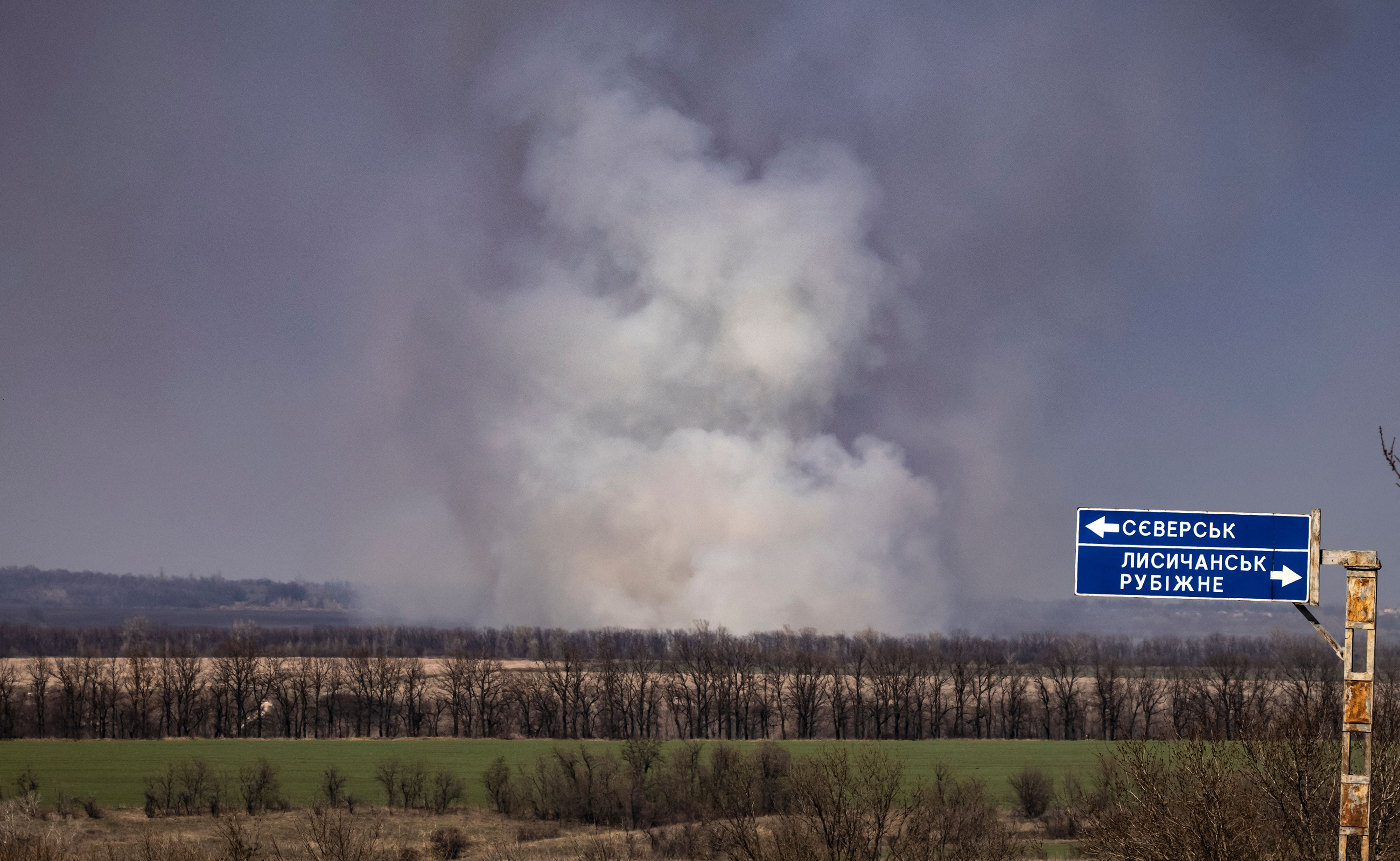 April 7: Smoke rises near the city of Severodonetsk, in the country's Donbas region, as the Russian military's invasion continues.