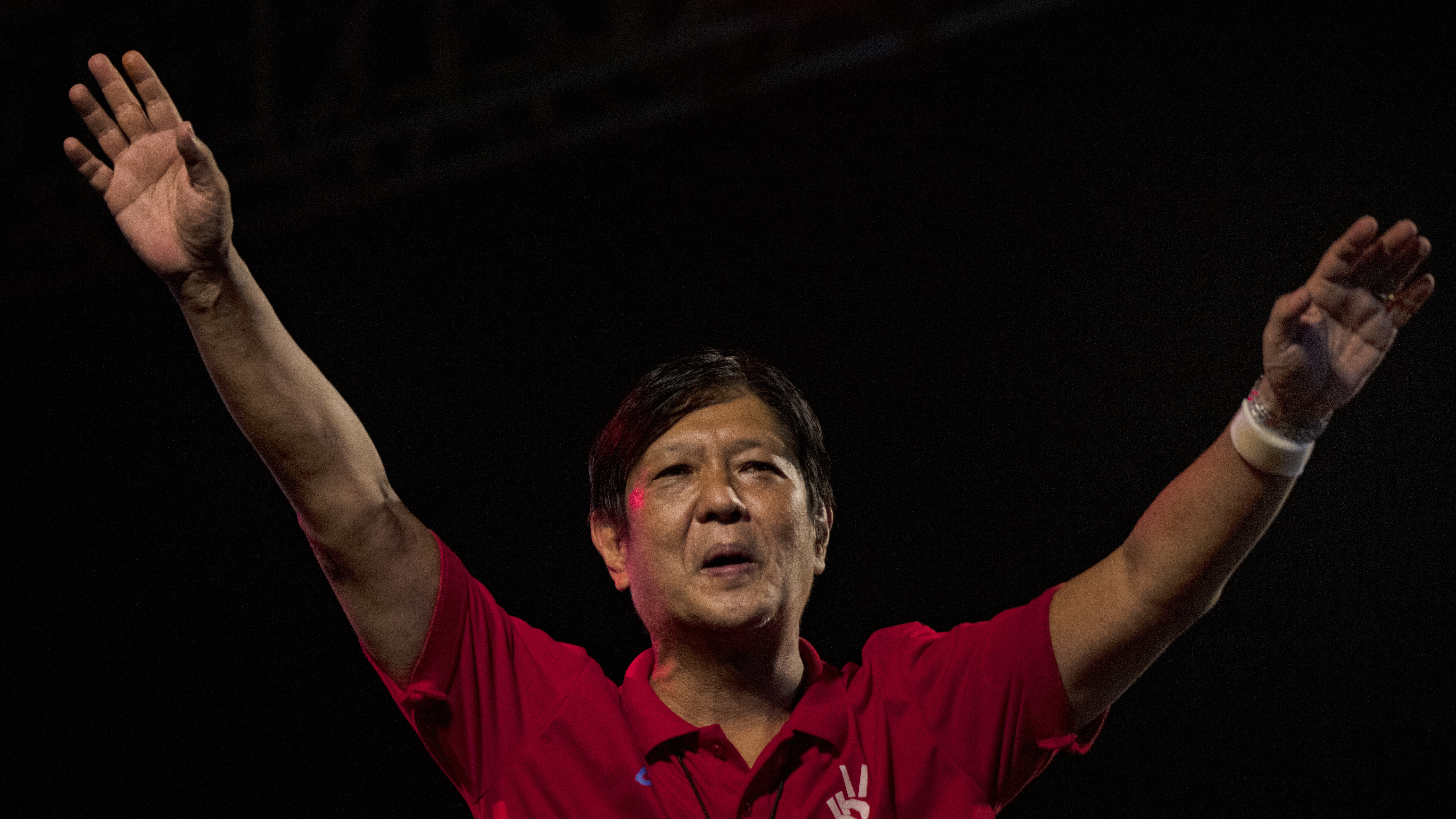 Ferdinand "Bongbong" Marcos Jr., the son of the late dictator Ferdinand Marcos, speaks during a rally as he campaigns for the presidency in February in Manila.