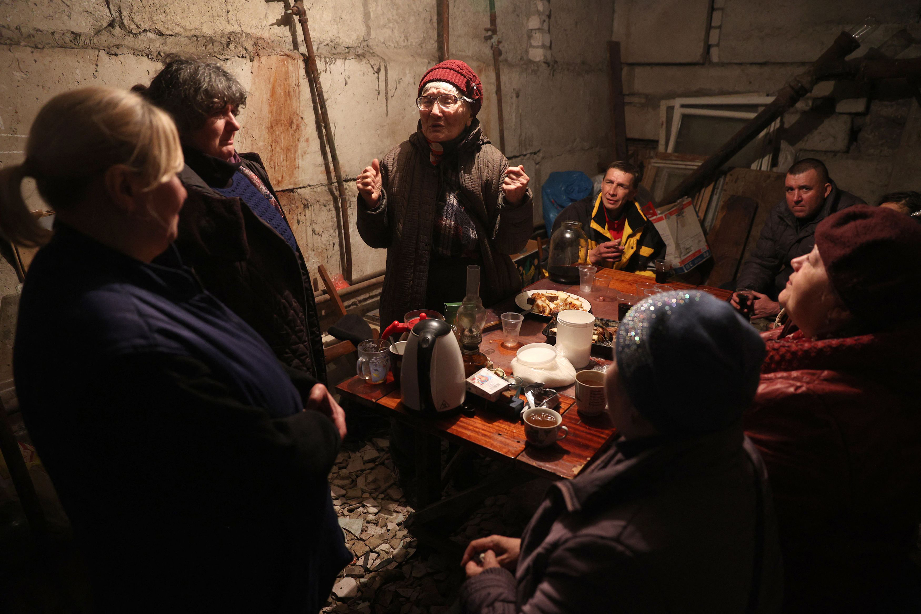 April 13: Residents of Lysychansk, in the Luhansk Oblast in eastern Ukraine, celebrate a birthday in the basement of a residential building to protect themselves from shelling.