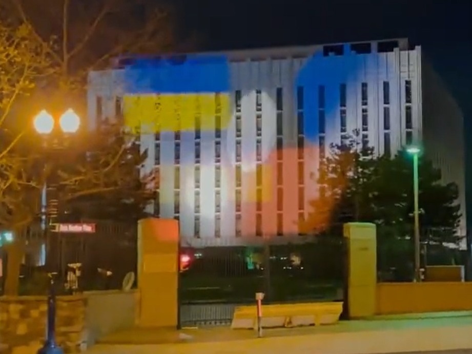 Meet the activists who projected a giant Ukrainian flag on Russia's Embassy in D.C.