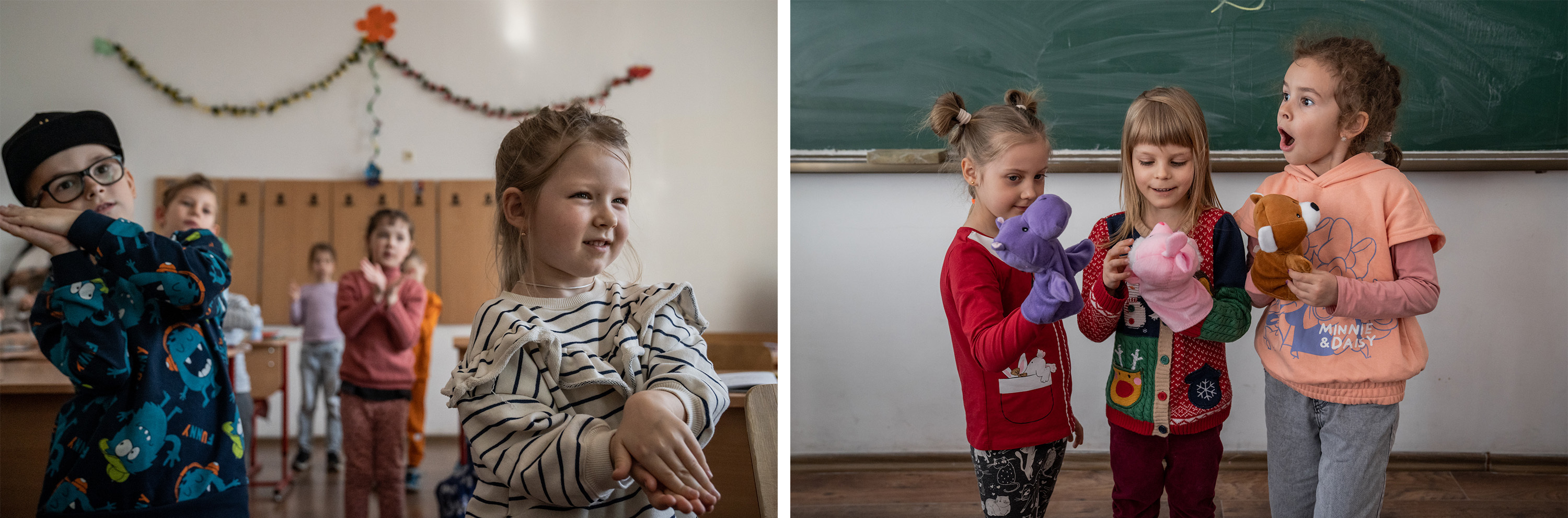 A teacher set up a school for Ukrainian refugee children in Romania 3 Young Ukrainian students participate in an English class at the Bucharest school.
