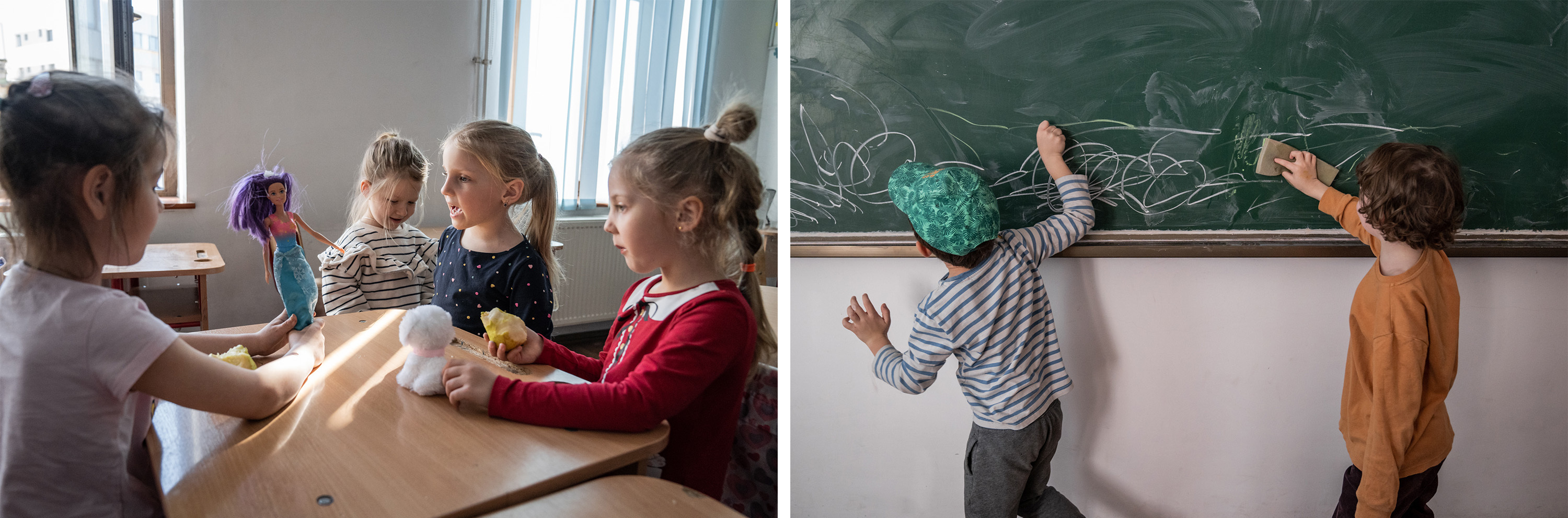 A teacher set up a school for Ukrainian refugee children in Romania 5 Ukrainian students play during a break after an English class.
