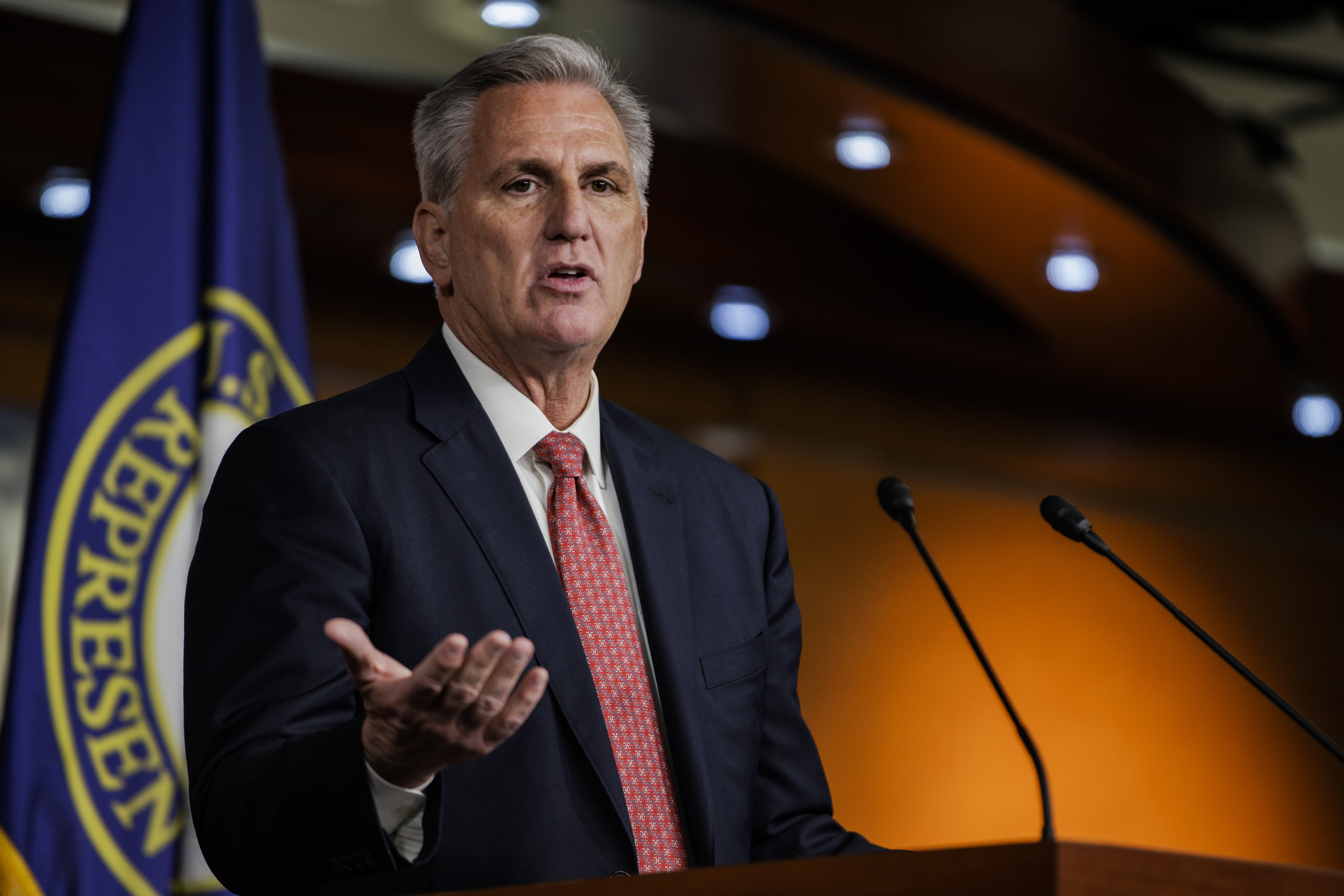 House Minority Leader Kevin McCarthy, R-Calif., speaks during his weekly press conference at the U.S. Capitol on Dec. 3, 2021. (Getty Images)
