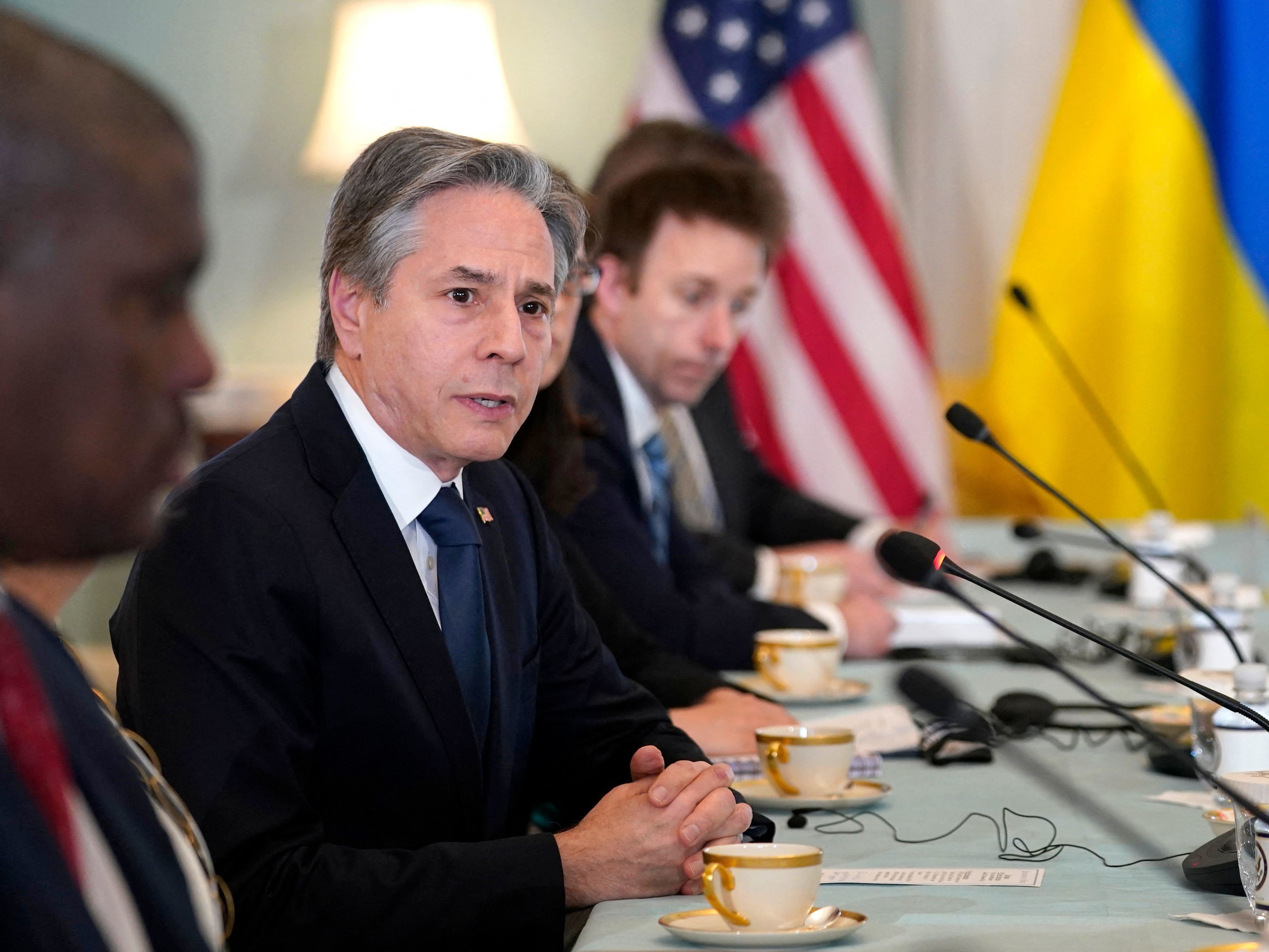 Secretary of State Antony Blinken, pictured in Washington, D.C., on Friday, traveled to Ukraine and met with Ukrainian President Volodymyr Zelenskyy on Sunday. (Pool/AFP via Getty Images)