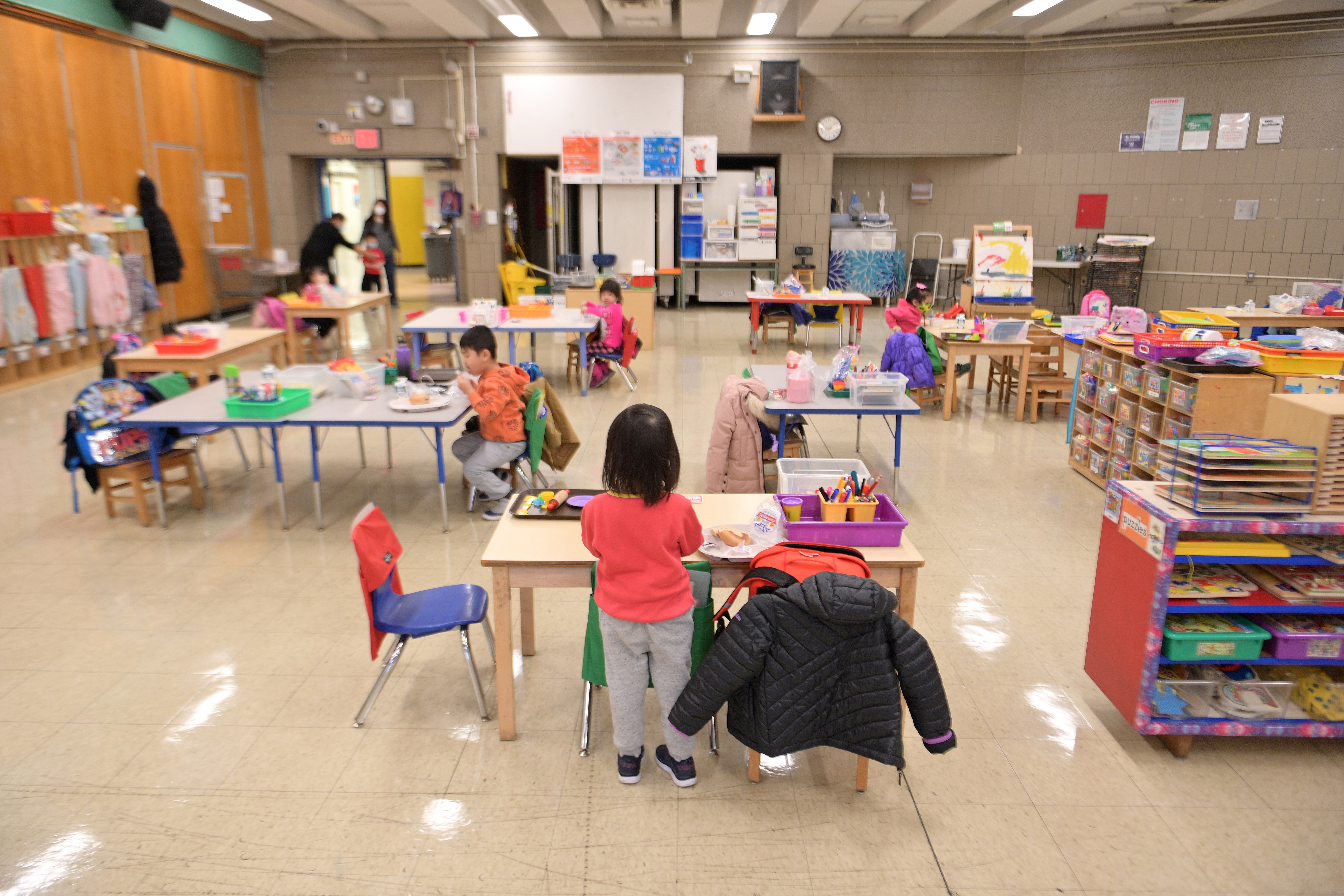 Students attend a pre-K class at P.S. 124 in New York City on Jan 13, 2021. A new report found enrollment drops at state-based preschool programs during the 2020-2021 school year. (Getty Images)