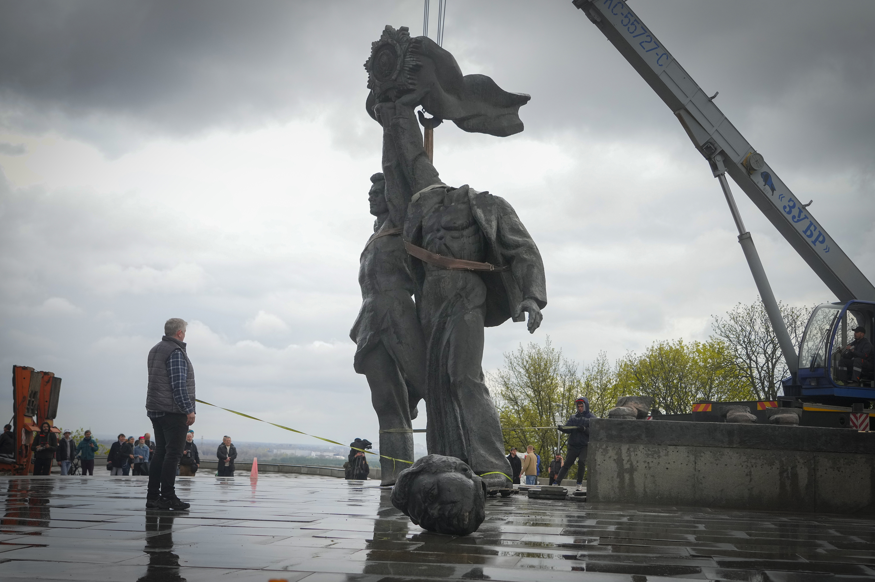 April 26: A Soviet-era monument to the friendship between Ukraine and Russia  that sits in central Kyiv is torn down amid Russia's ongoing invasion.
