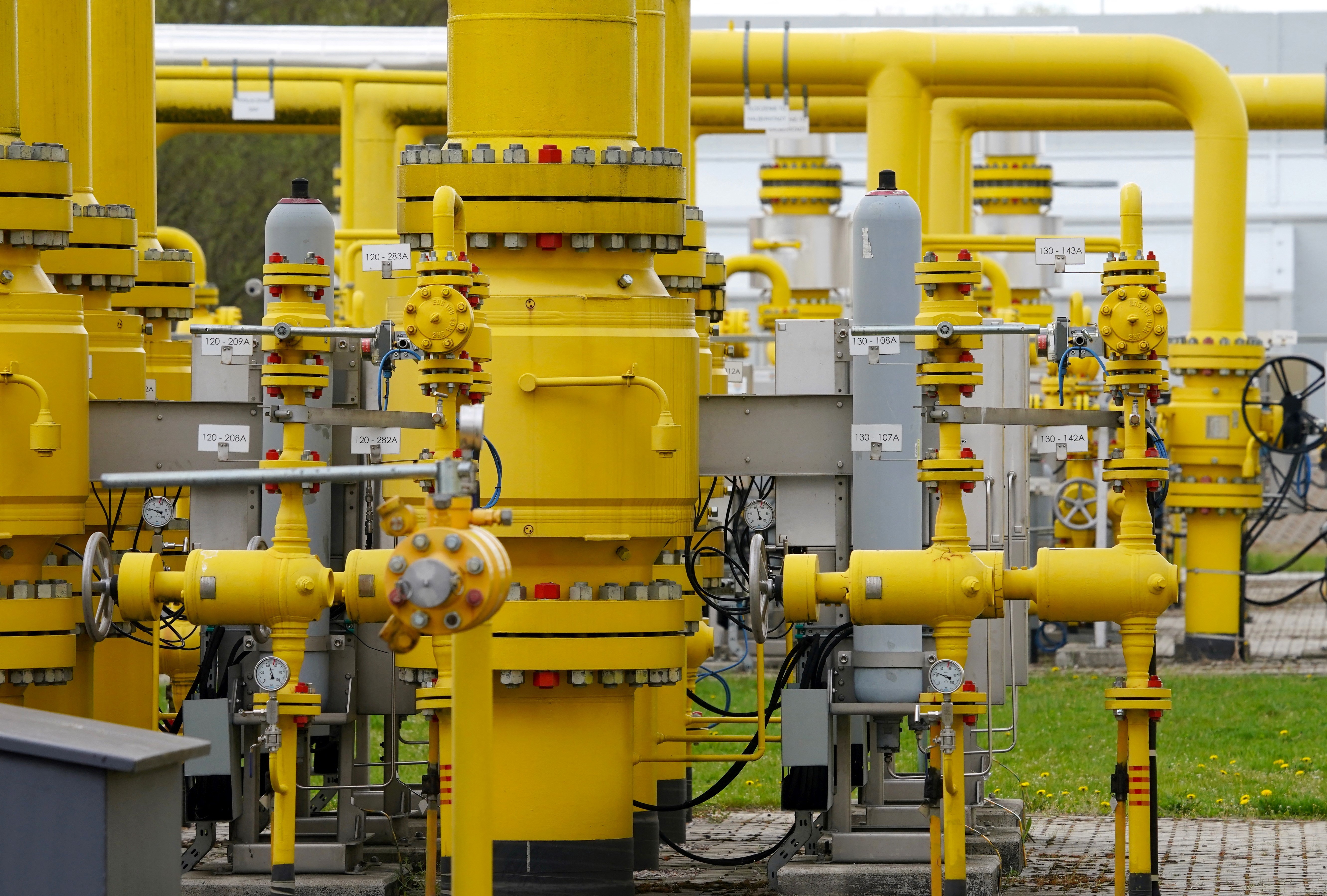 Pipes are seen at the gas transmission point in Rembelszczyzna near Warsaw, Poland, on Wednesday. (AFP via Getty Images)