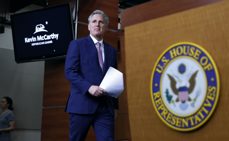 Republicans are favored to take back the House in November's midterm elections, according to a new NPR/<em>PBS NewsHour</em>/Marist poll. Here, House Minority Leader Kevin McCarthy, R-Calif., arrives for a news conference at the U.S. Capitol on March 18. (Chip Somodevilla/Getty Images)