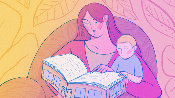 An illustration of a mom reading to her child