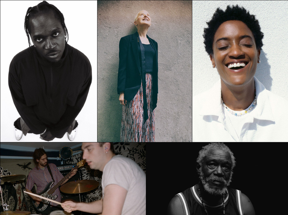 From left to right, clockwise: Pusha T, Myra Melford, Syd, Horace Andy, Straw Man Army. (Courtesy of the artists)