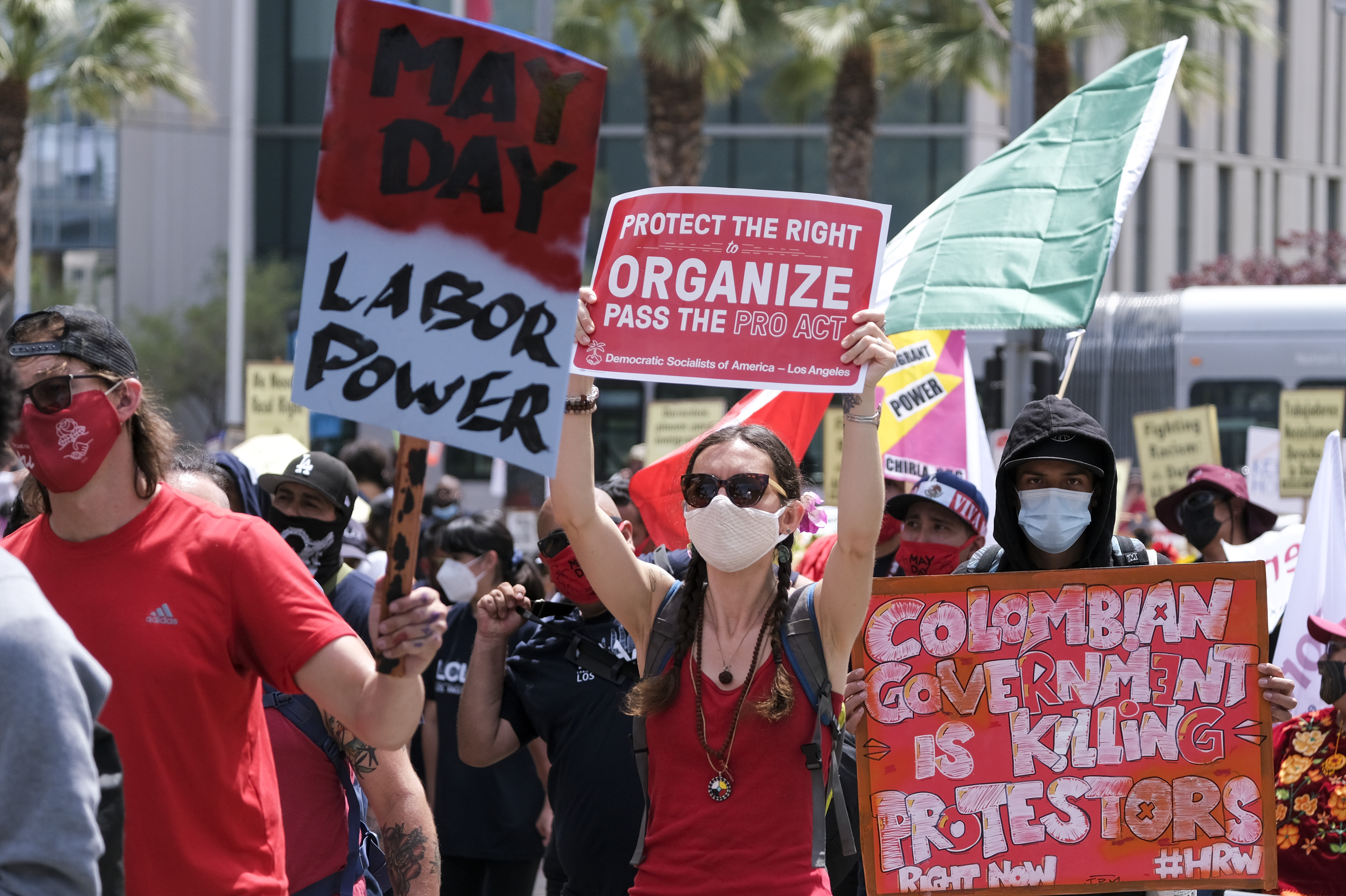 May Day demonstrators march through downtown Los Angeles last year. Thousands of people took to the streets across the nation that May 1 in rallies calling for immigration reform, workers' rights and police accountability.
