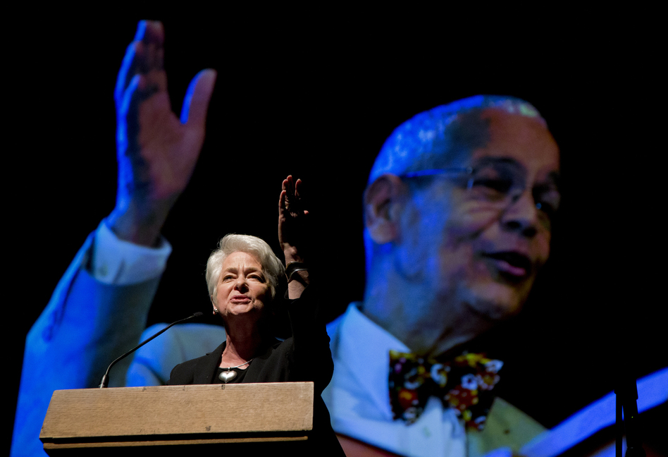 Activist Heather Booth and the Jane Collective, an underground abortion service, provided thousands of women with abortions before Roe v. Wade. Here, she speaks in 2015 during the memorial service for civil rights leader Julian Bond.