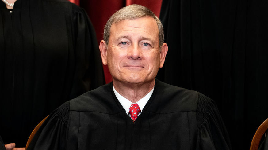 Chief Justice John Roberts sits during a group photo of the Justices at the Supreme Court in 2021. (Getty Images)