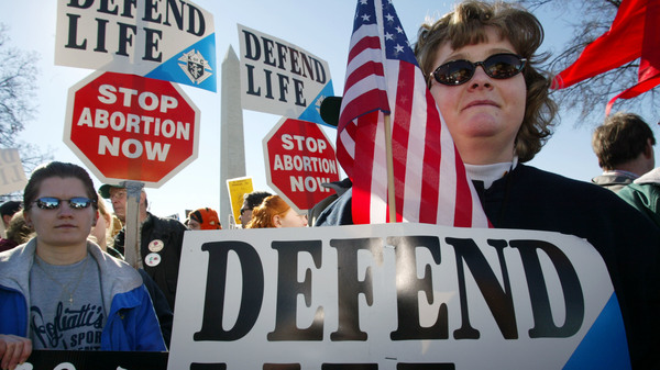 Activists Lori Gordon (R) and Tammie Miller (L) of Payne, Ohio, take part in the annual "March for Life" event January 22, 2002 in Washington, D.C.