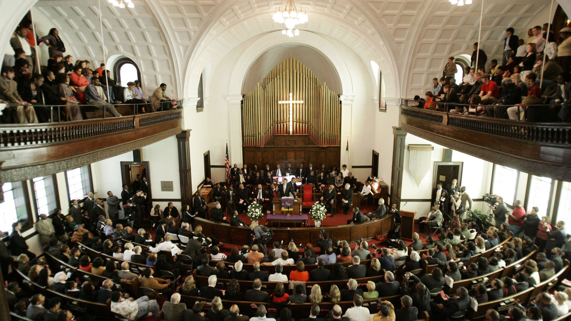 Then-Democratic presidential candidate Sen. Barack Obama, D-Ill., speaks at Brown Chapel AME Church in Selma, Ala., on March 4, 2007. The church tops the 2022 list of the nation