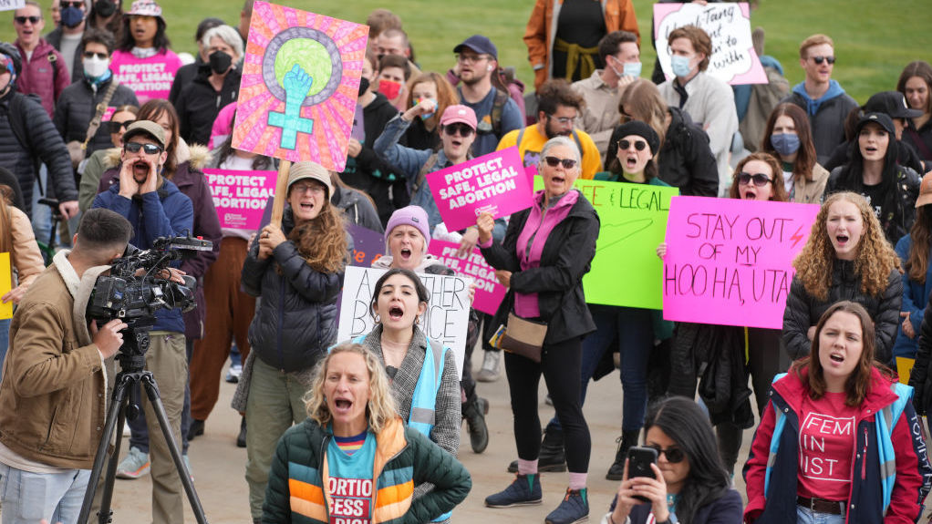 People gather Tuesday at the Utah State Capitol to rally in support of abortion rights in Salt Lake City. (Getty Images)