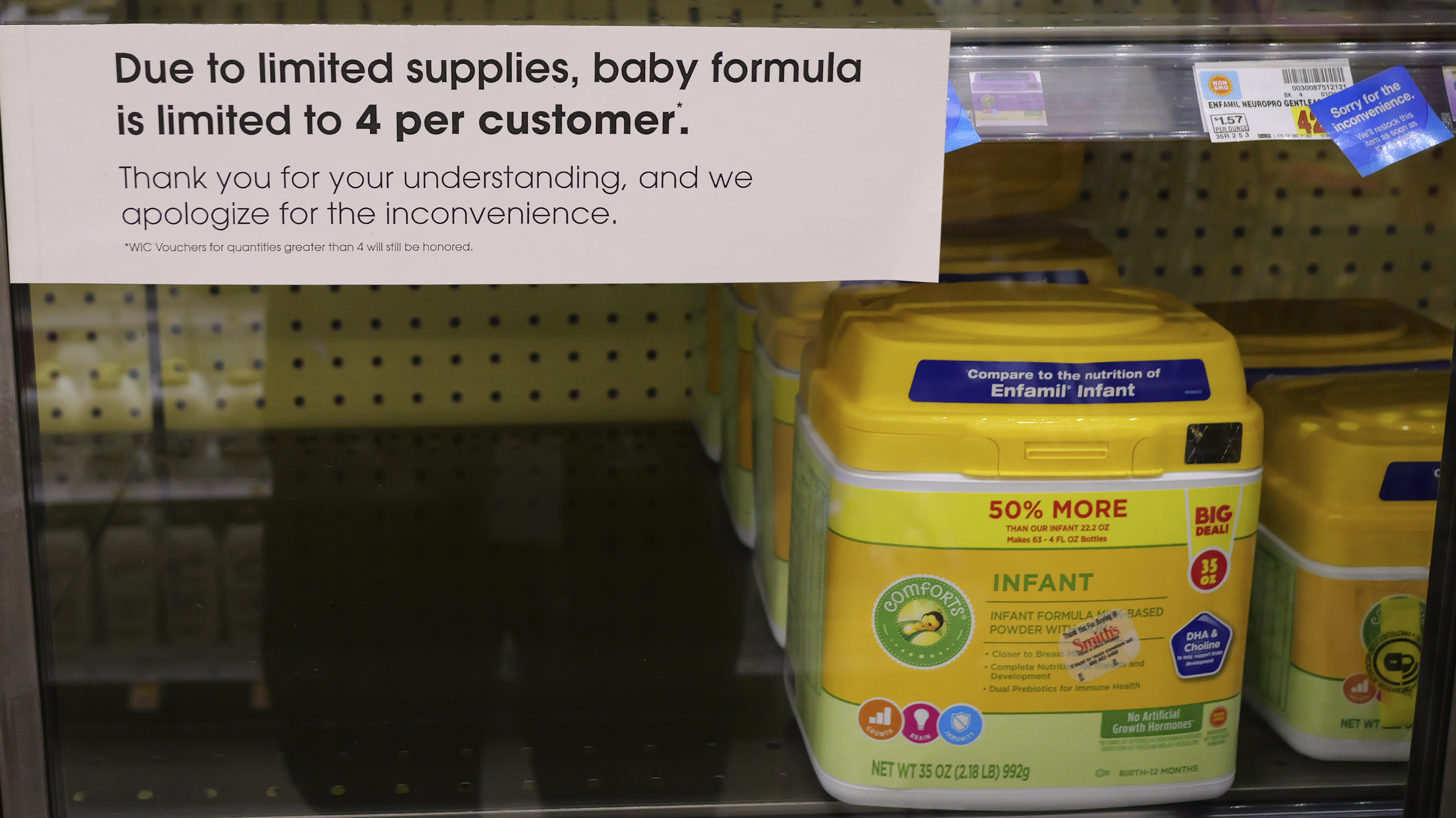 A sign tells customers of limited supplies of baby formula at a grocery store in Salt Lake City on Tuesday.