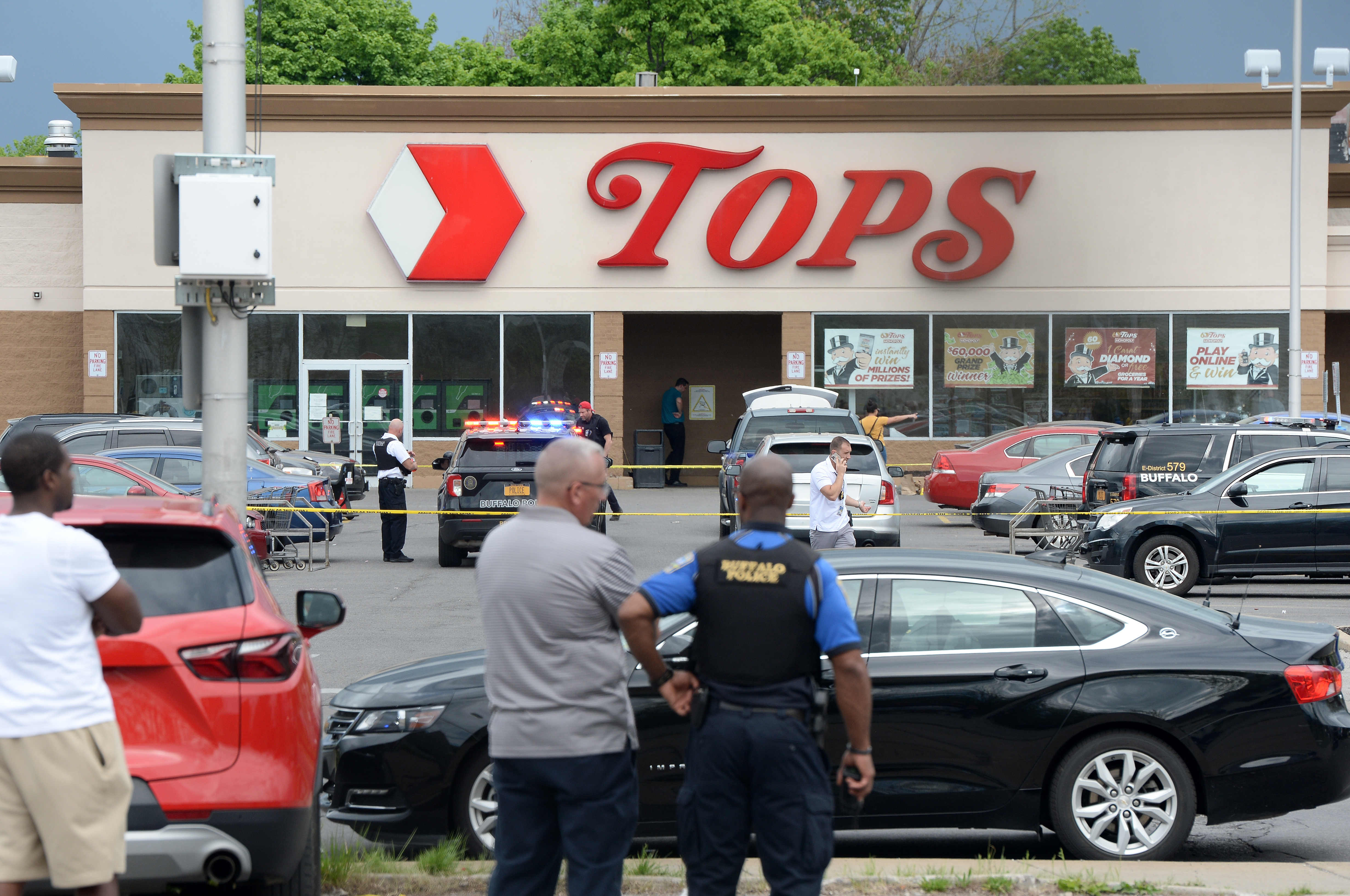 At least 10 people were killed Saturday in a mass shooting at a grocery store in Buffalo, N.Y. (Getty Images)