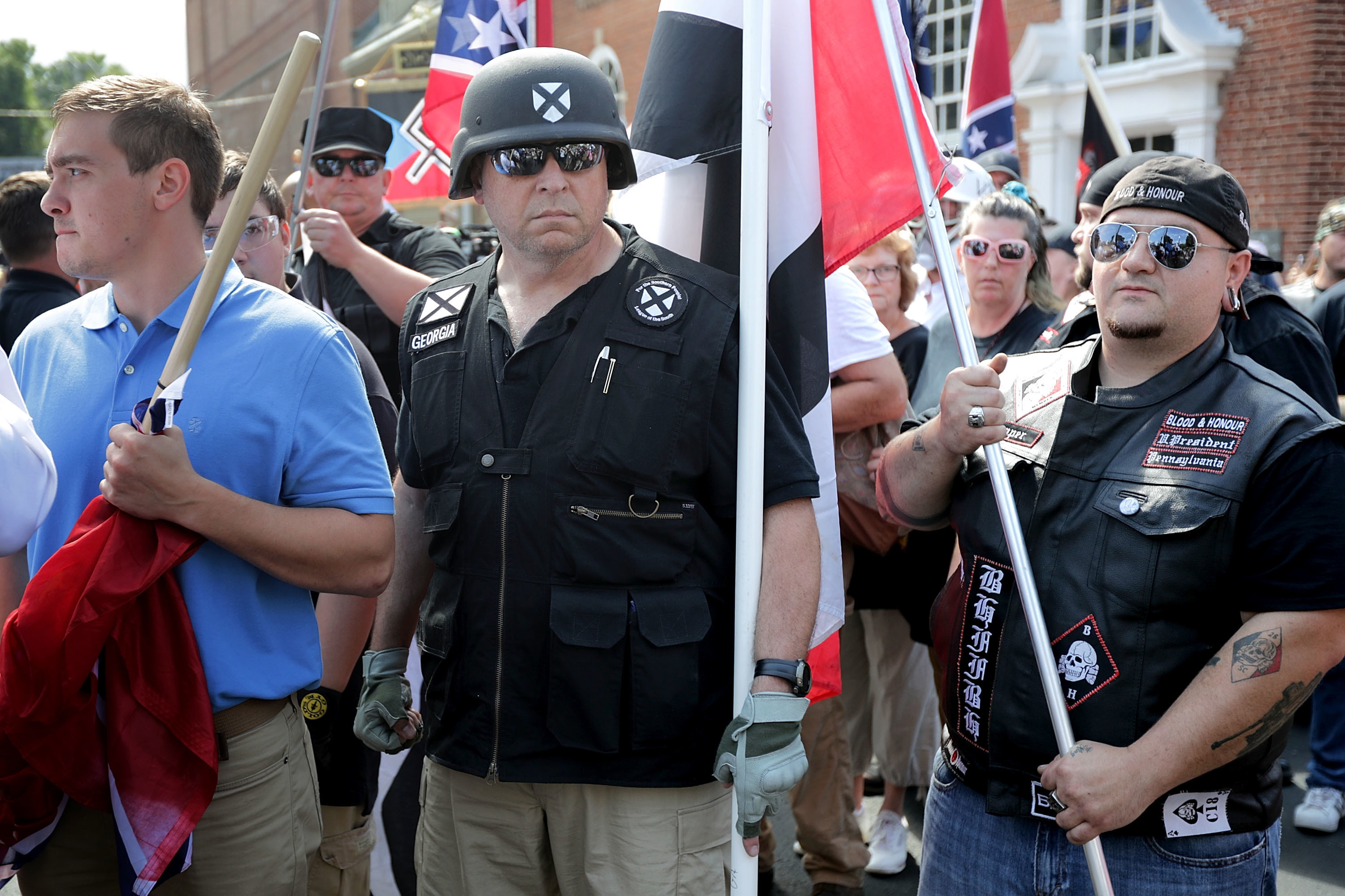 Hundreds of white nationalists, neo-Nazis and members of the &quot;alt-right&quot; march down East Market Street toward Emancipation Park during the &quot;Unite the Right&quot; rally August 12, 2017 in Charlottesville, Virginia. (Getty Images)
