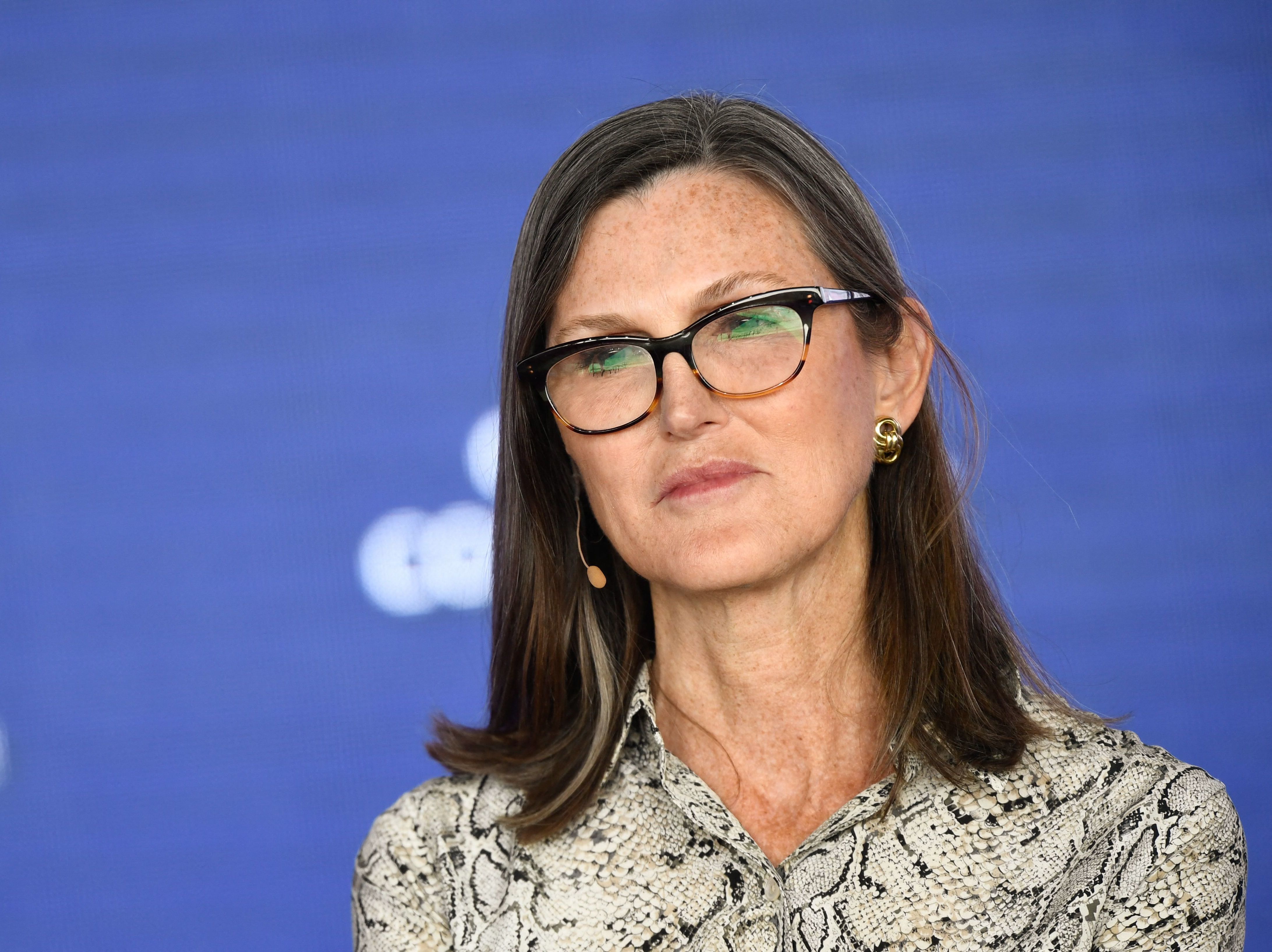 Cathie Wood, chief executive officer and chief investment officer, Ark Invest speaks during the Milken Institute Global Conference in Beverly Hills on May 2. Wood, a star investor who has attracted millions in social media, has had a rough year as many of her technology-focused investments have cratered. (AFP via Getty Images)