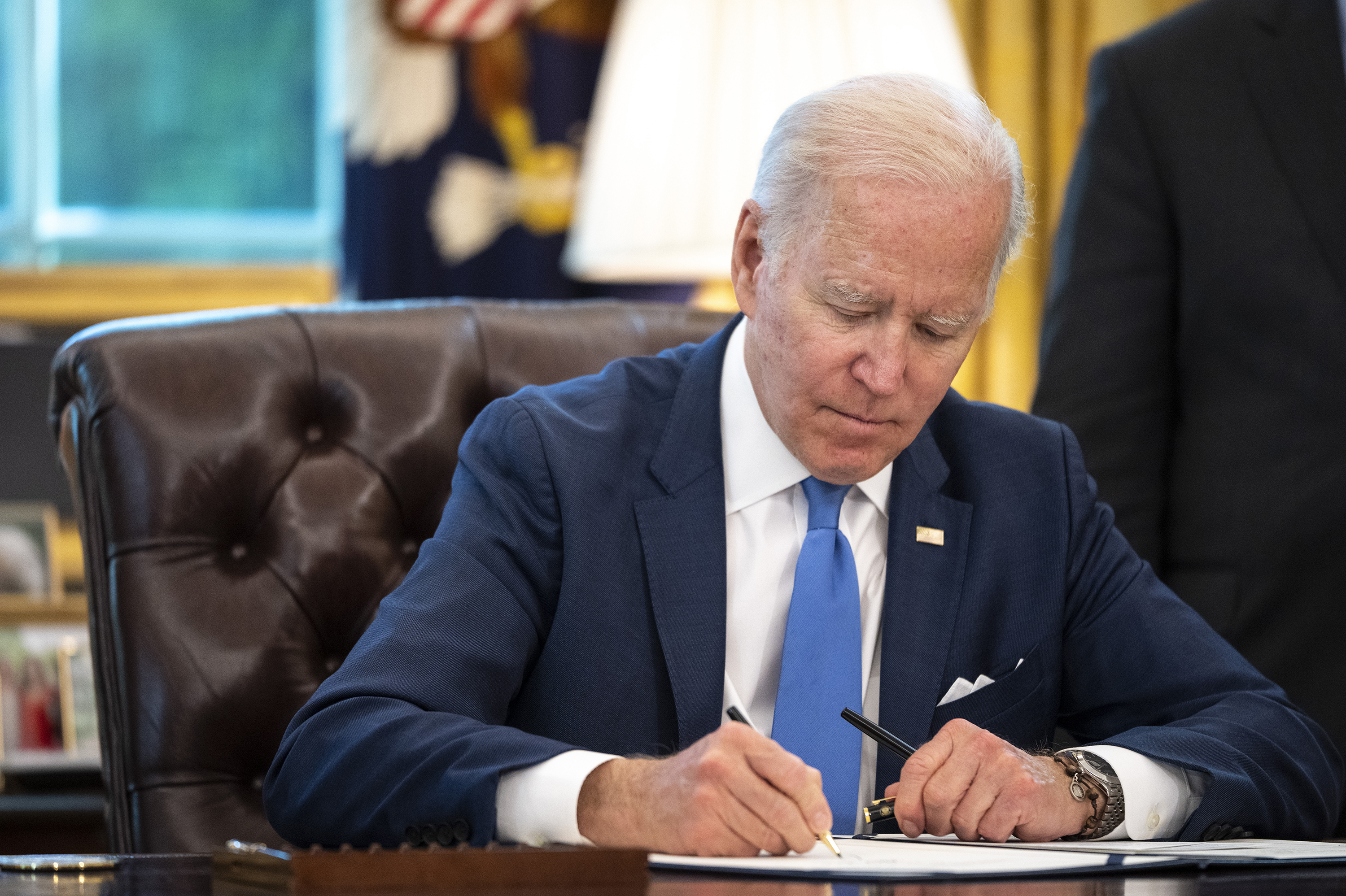 President Biden signed the Safe Sleep for Babies Act of 2021 on Monday, outlawing the manufacture and sale of crib bumpers and certain inclined infant sleepers. (Getty Images)