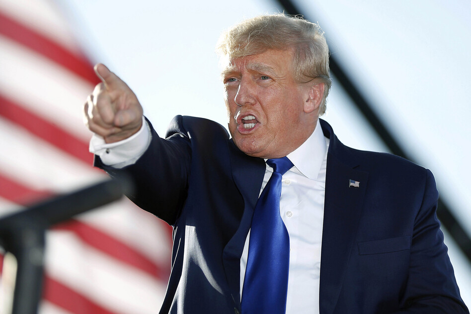 Former President Donald Trump speaks at a rally at the Delaware County Fairgrounds, on April 23 in Delaware, Ohio. A New York state appeals court ruled Thursday that Trump must answer questions under oath in a civil investigation into his business practices. (Joe Maiorana/AP)