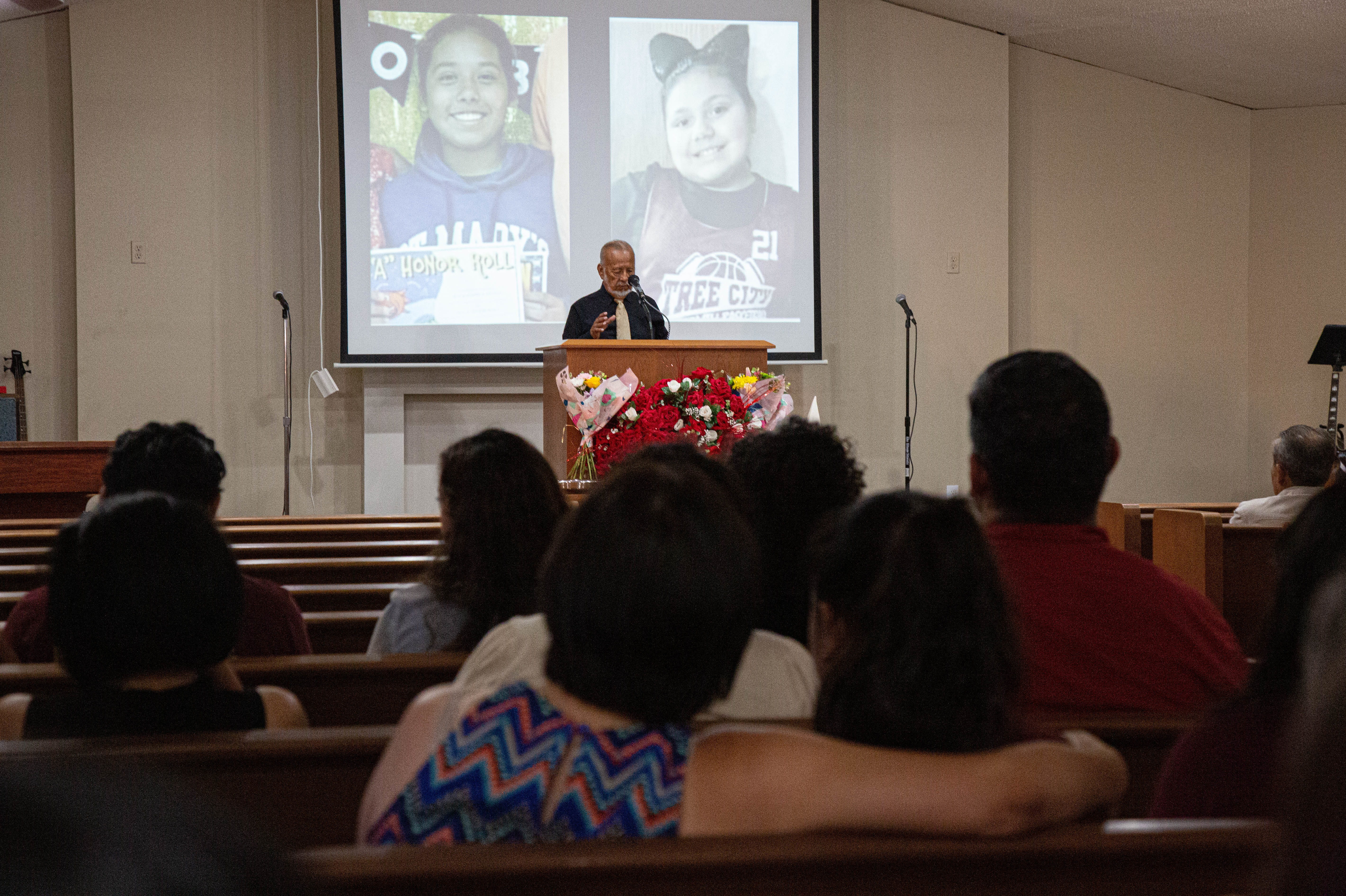 May 26: Community members mourning at Primer Iglesia Bautista as Pastor Julian Moreno, grandparent of one of the identified killed victim at the Robb Elementary School shooting preaches.