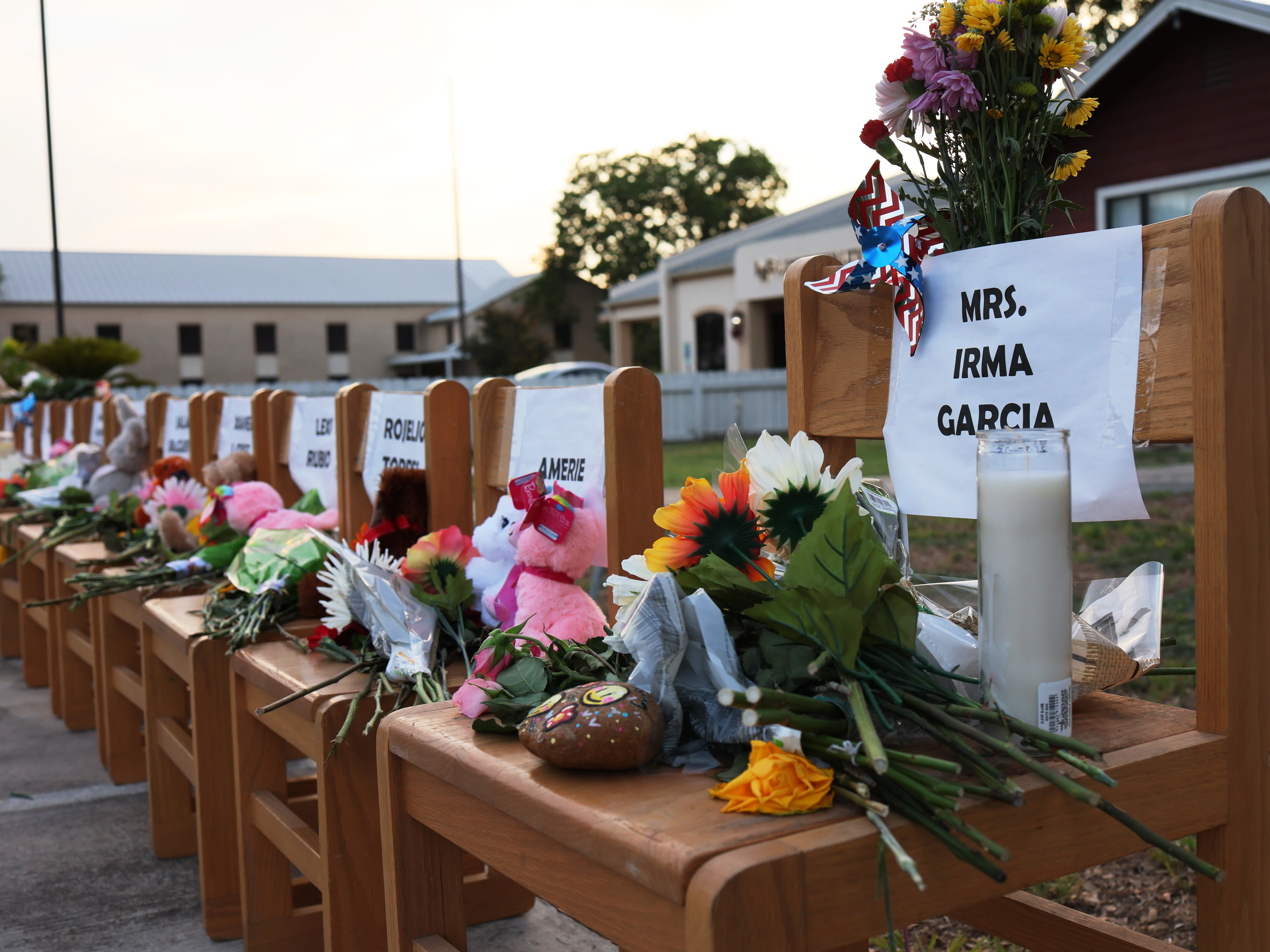 A memorial for the Robb Elementary School victims outside of Little Coyotes Day Care Center in Uvalde, Texas. Since Wednesday, another eight people have been killed and 45 injured in mass shootings. (Getty Images)